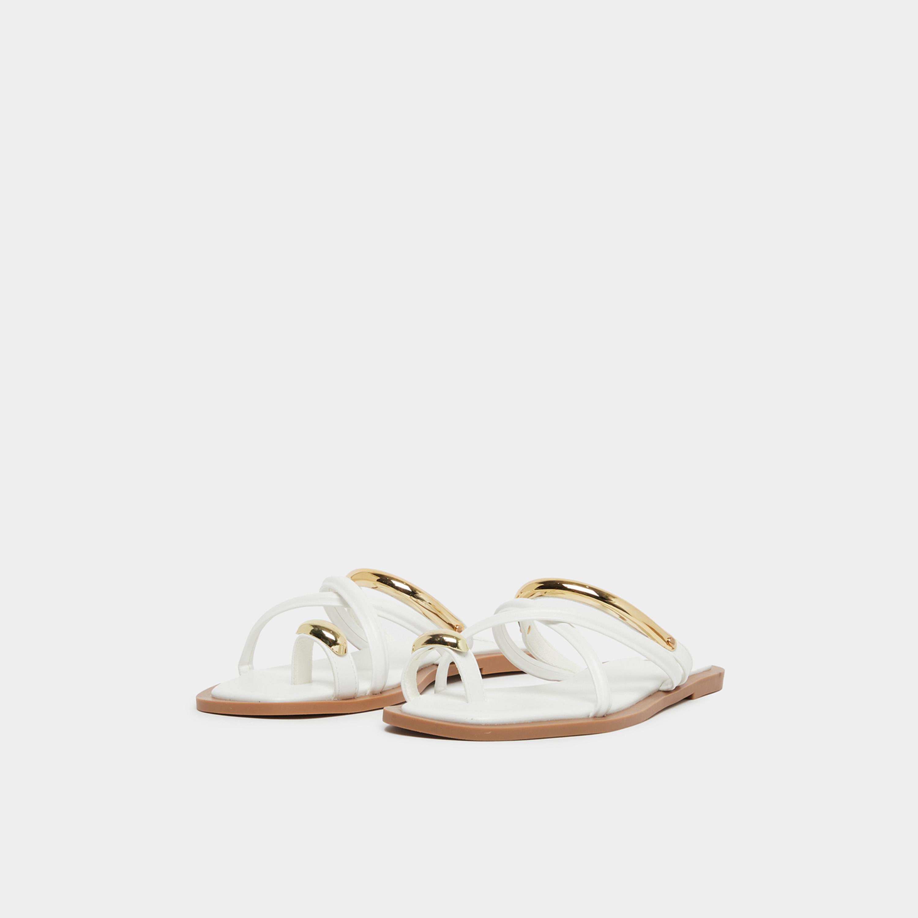 Styli Womens White Toe Ring Flat Sandals-women-shoes-sandals-flats-image-1