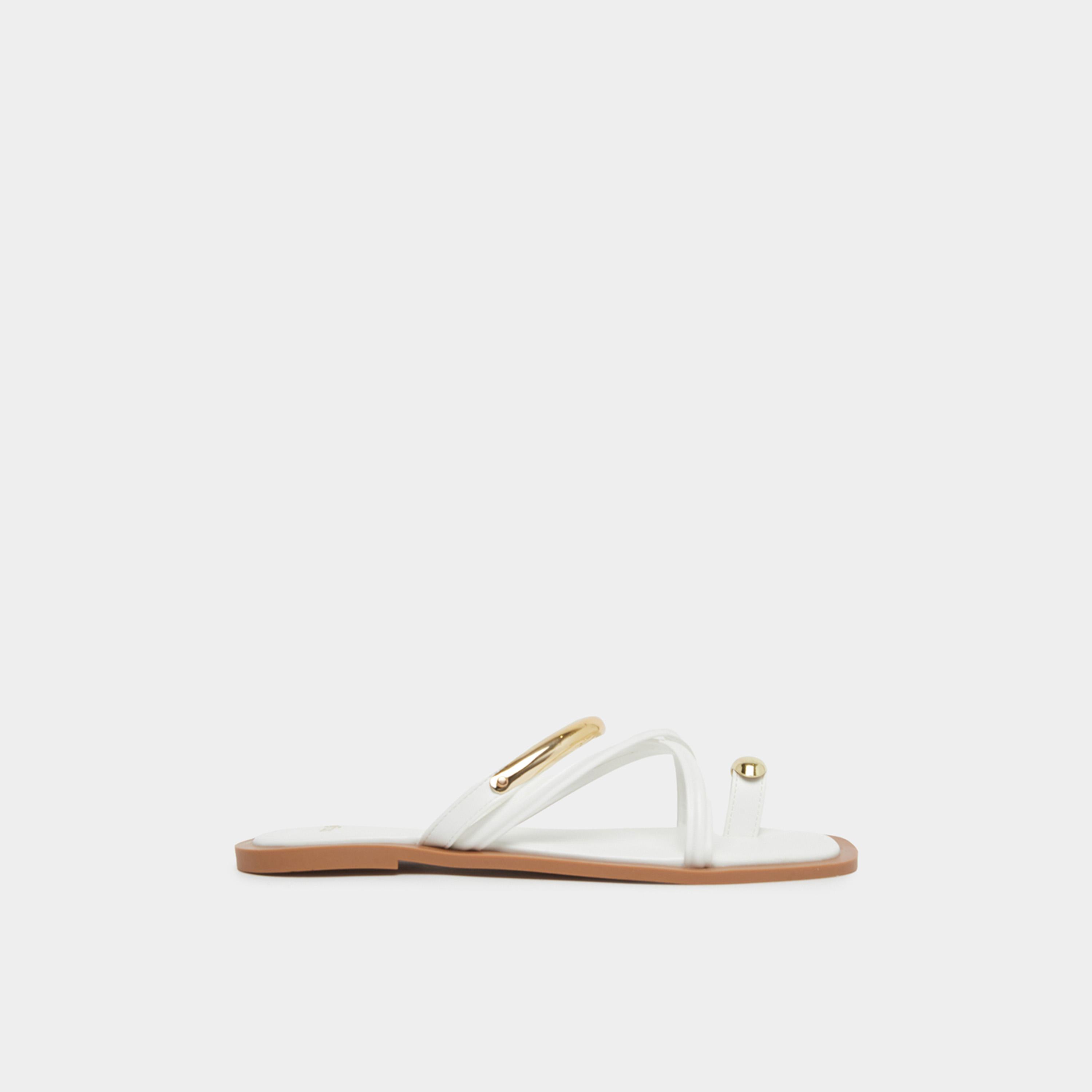 Styli Womens White Toe Ring Flat Sandals-women-shoes-sandals-flats-image-2