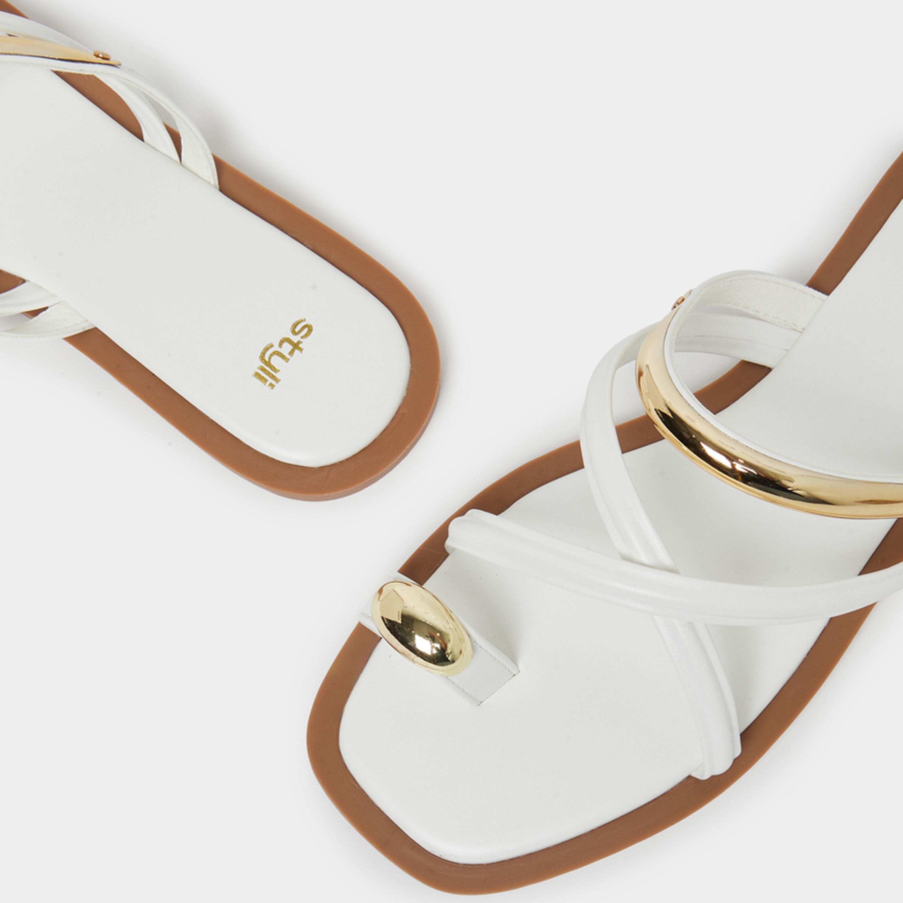 Styli Womens White Toe Ring Flat Sandals-women-shoes-sandals-flats-image-4