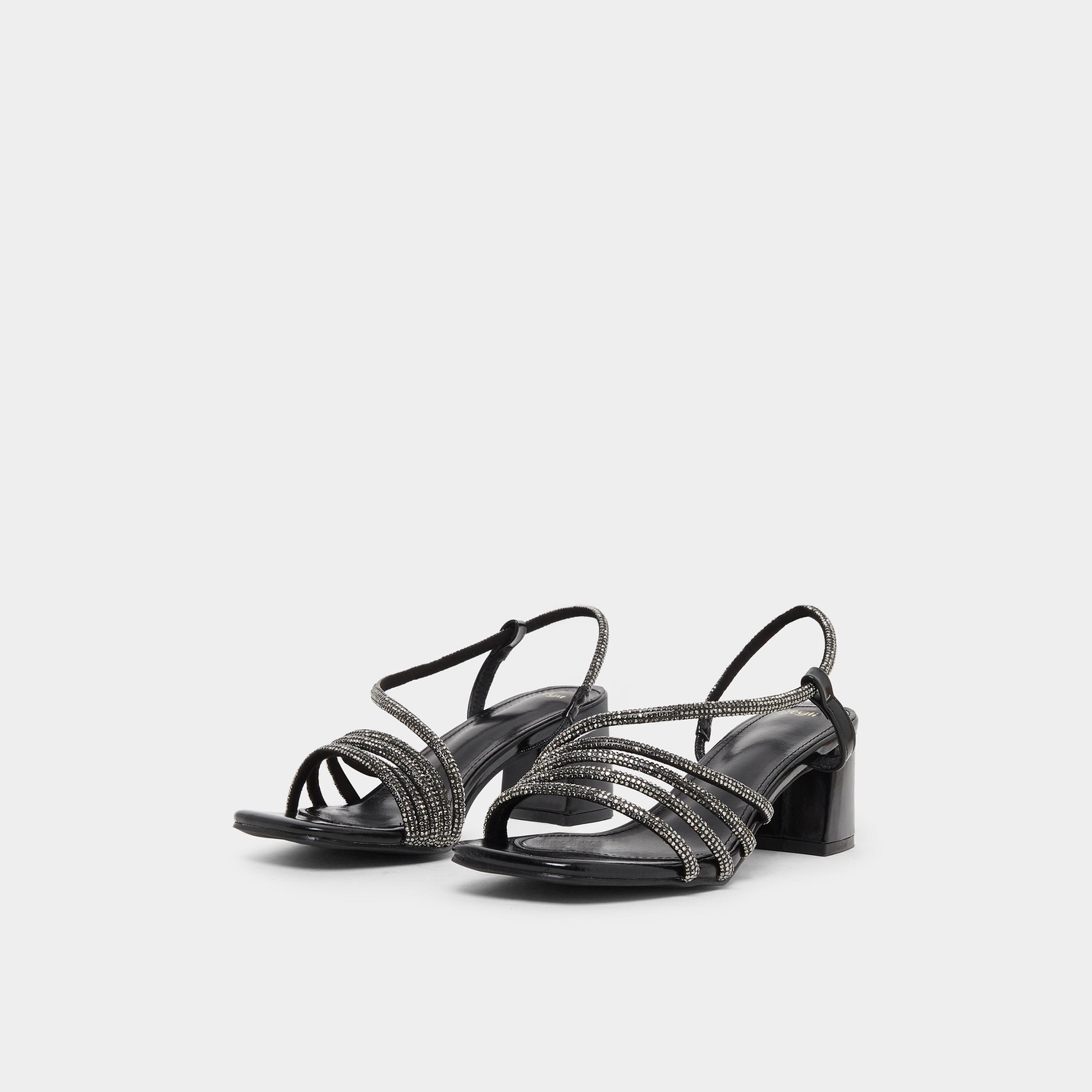 ستايلي - صندل نسائي أسود بكعب منخفض وأشرطة مرصعة بأحجار الراين-women-shoes-sandals-flats-image-1