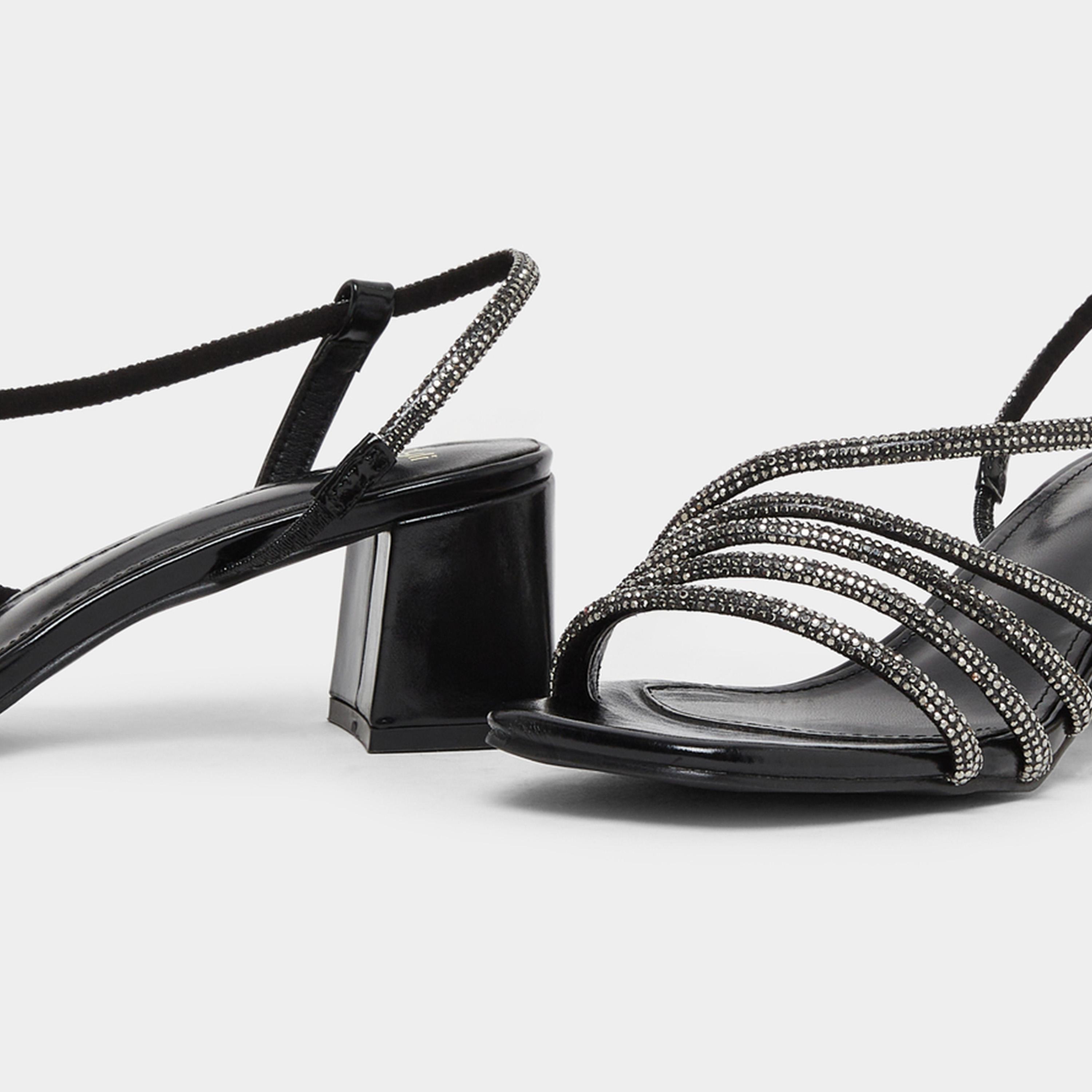 Styli Womens Black Rhinestone Strappy Low Heel Sandals-women-shoes-sandals-flats-image-4