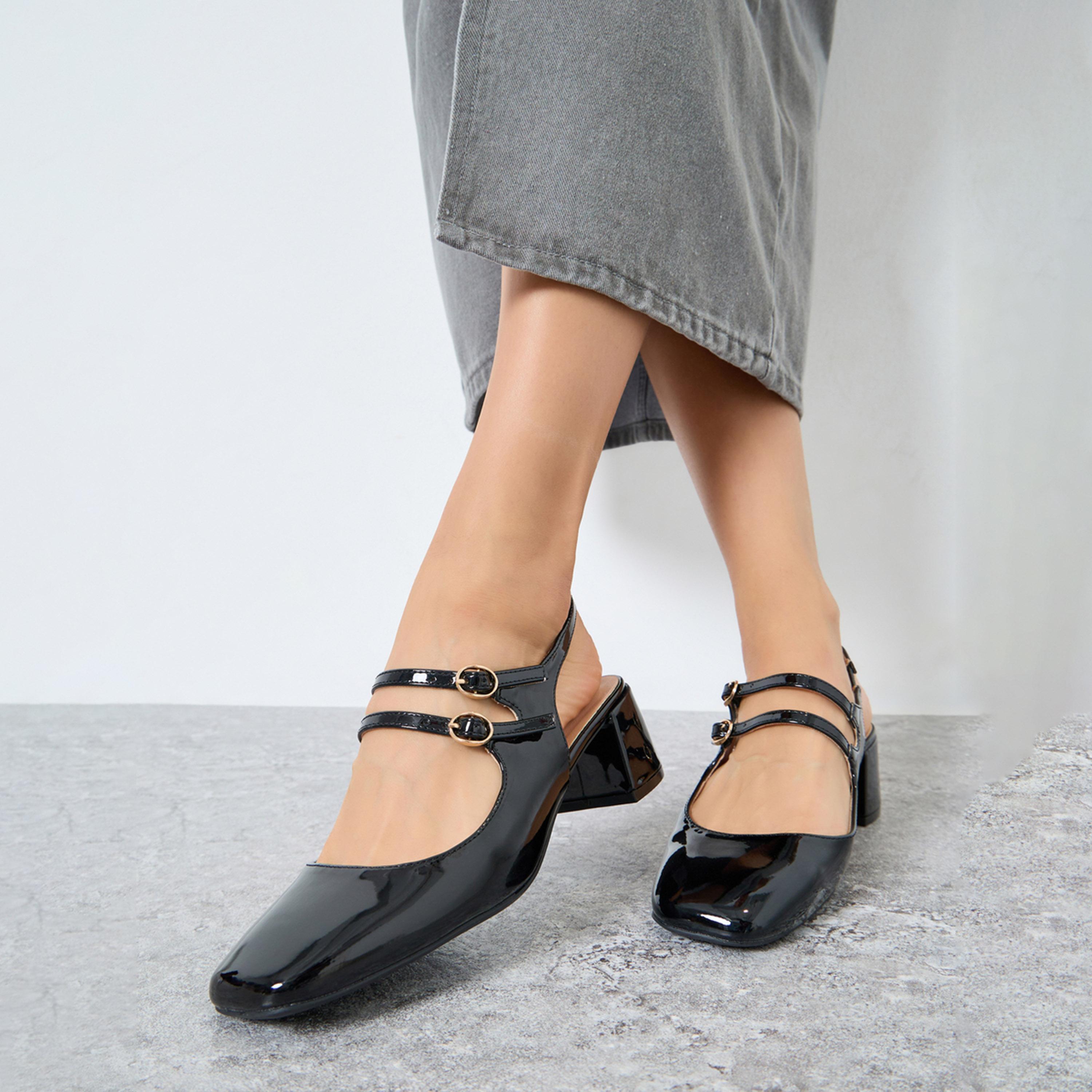 ستايلي - حذاء ماري جين بكعب عريض أسود لامع للنساء-women-shoes-sandals-heeled-image-2