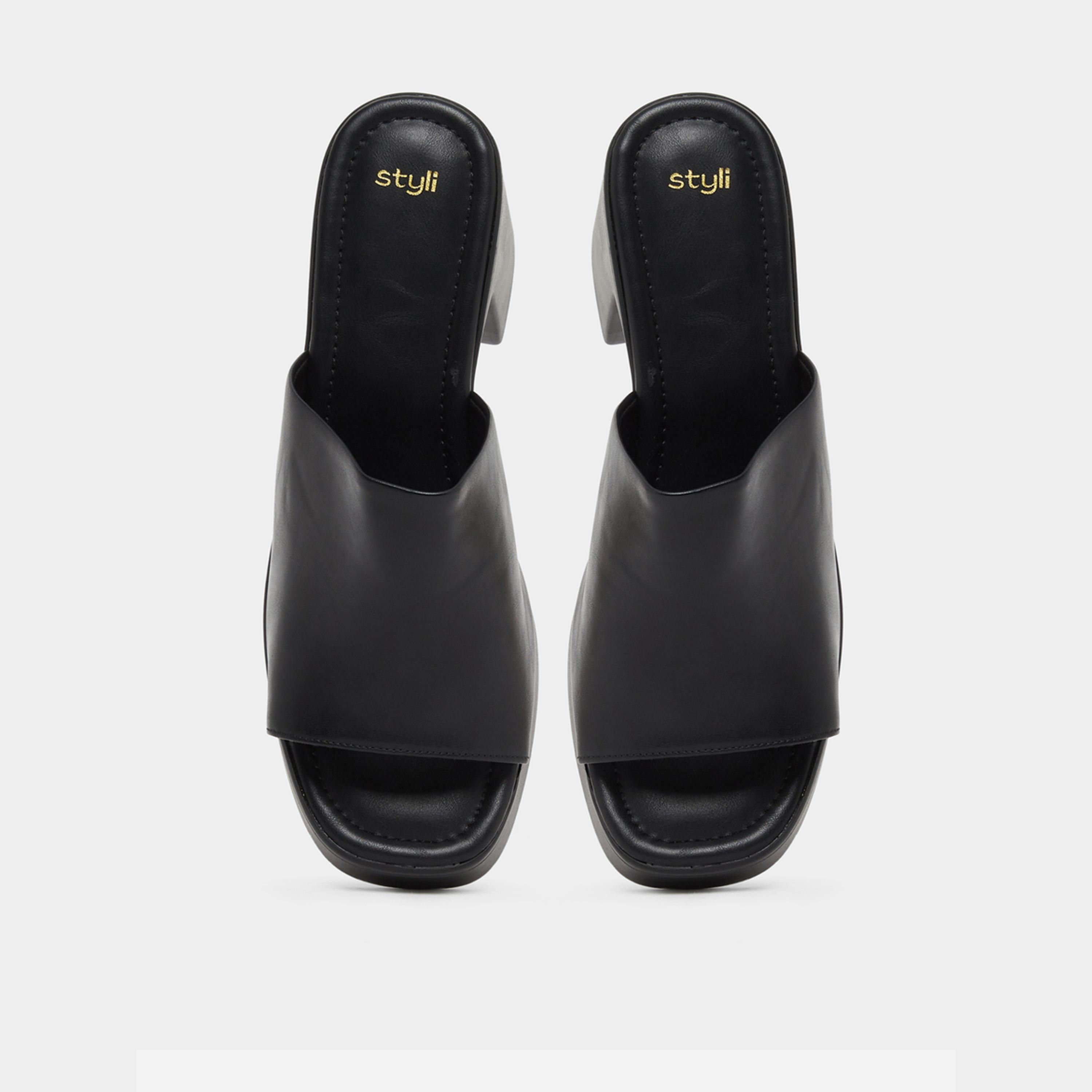 Styli Womens Black Chunky Heeled Platform Mule-women-shoes-sandals-heeled-image-3
