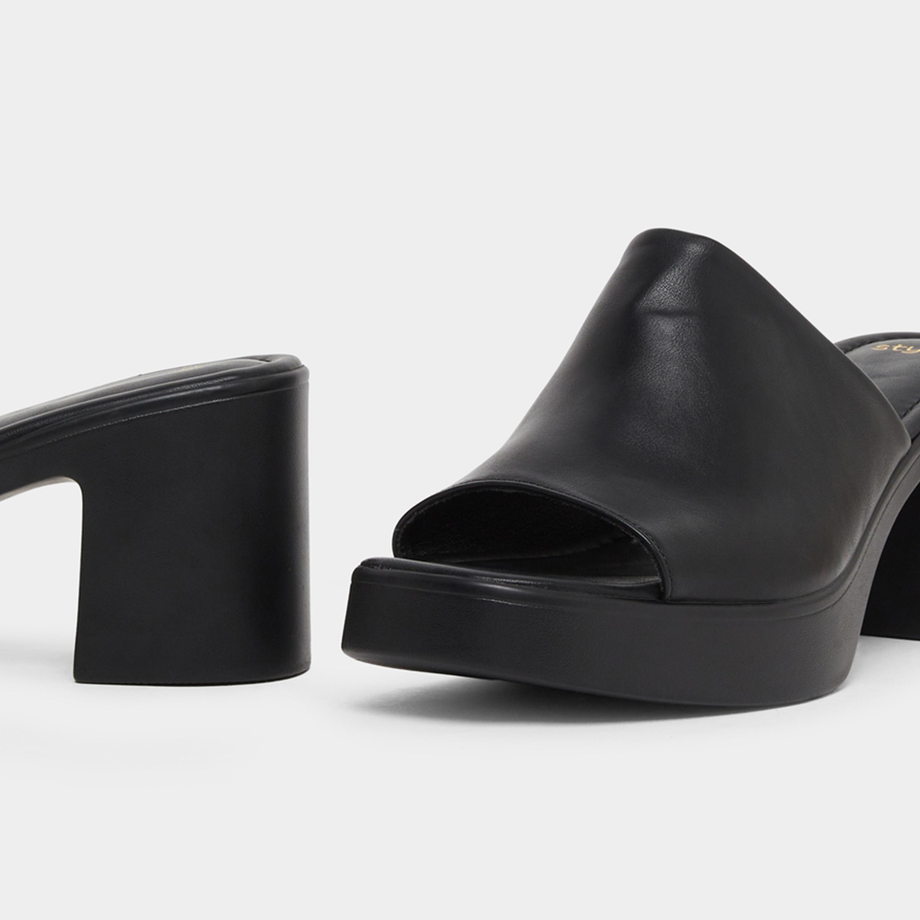 Styli Womens Black Chunky Heeled Platform Mule-women-shoes-sandals-heeled-image-4
