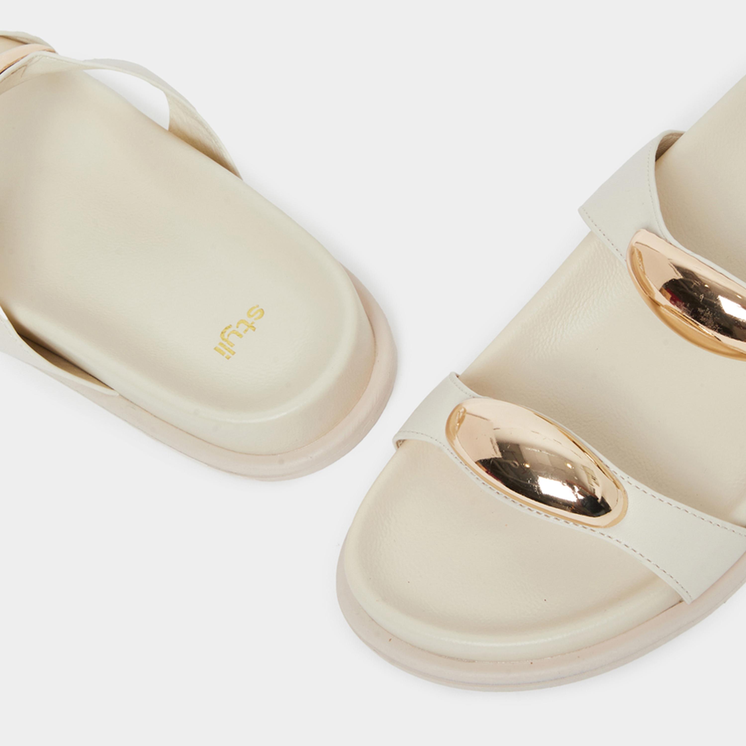 Styli Women Beige Metal Decor Strap Sandals-women-shoes-sandals-flats-image-4