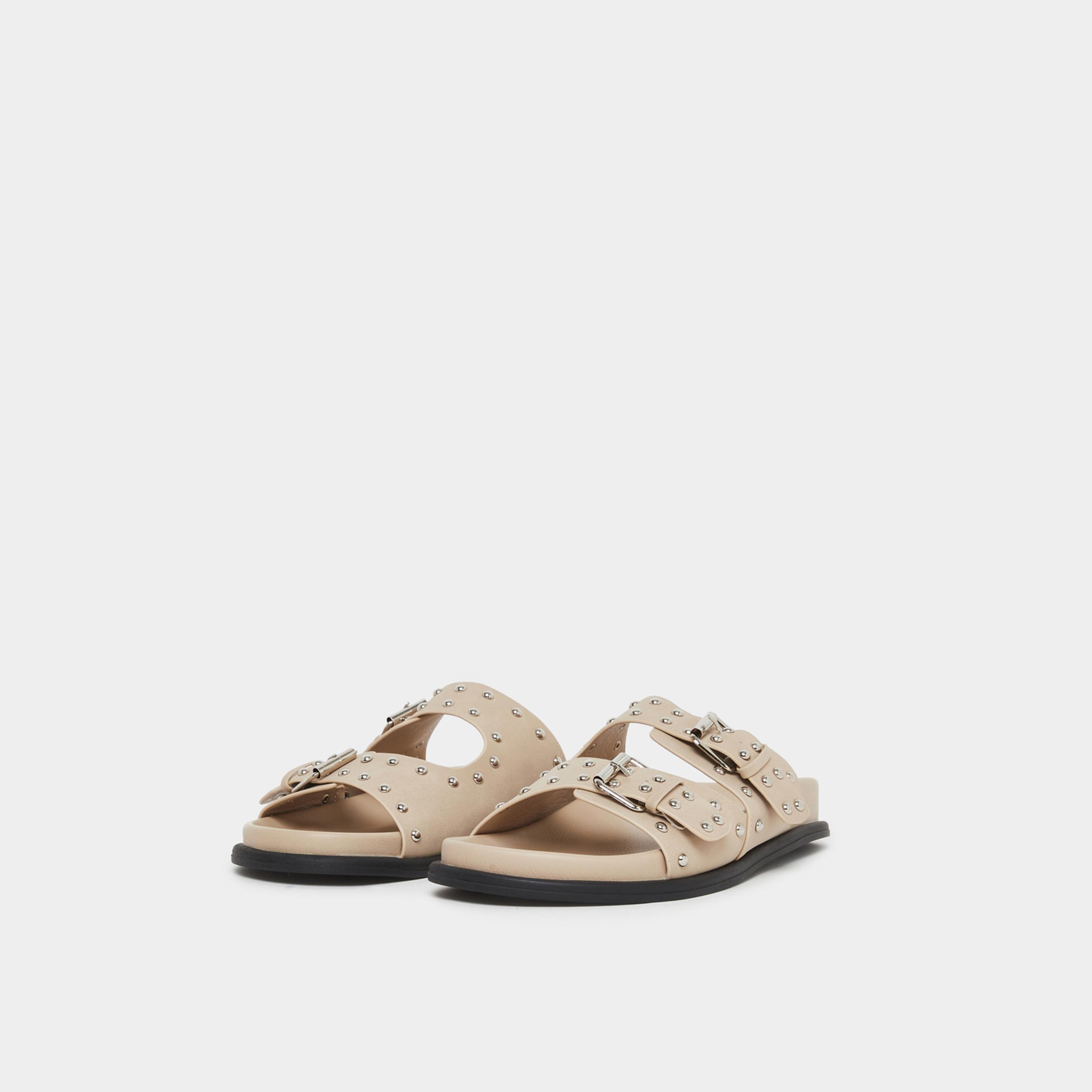 Styli Women Tan Studded Buckle Strap Sandals-women-shoes-sandals-flats-image-1