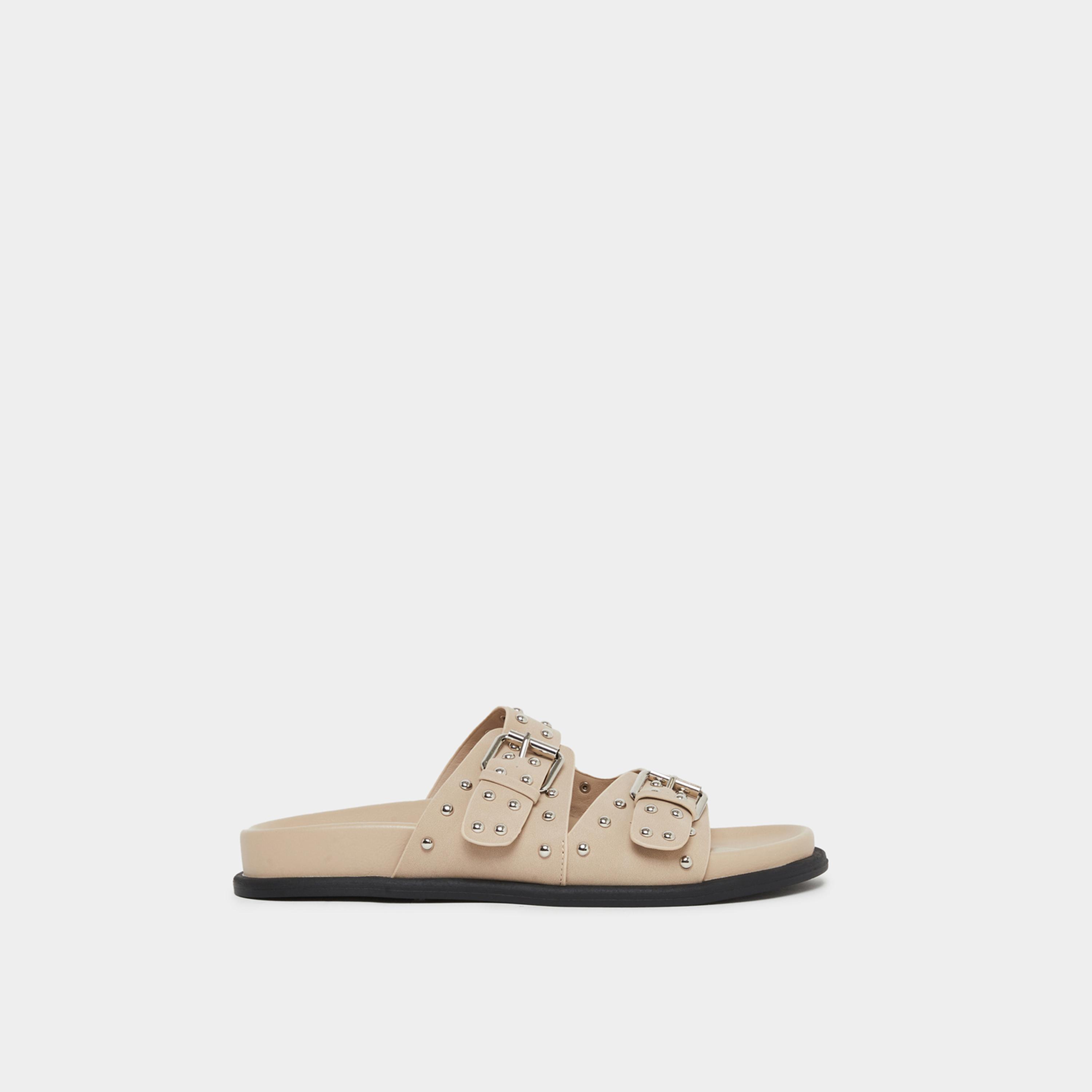 Styli Women Tan Studded Buckle Strap Sandals-women-shoes-sandals-flats-image-3