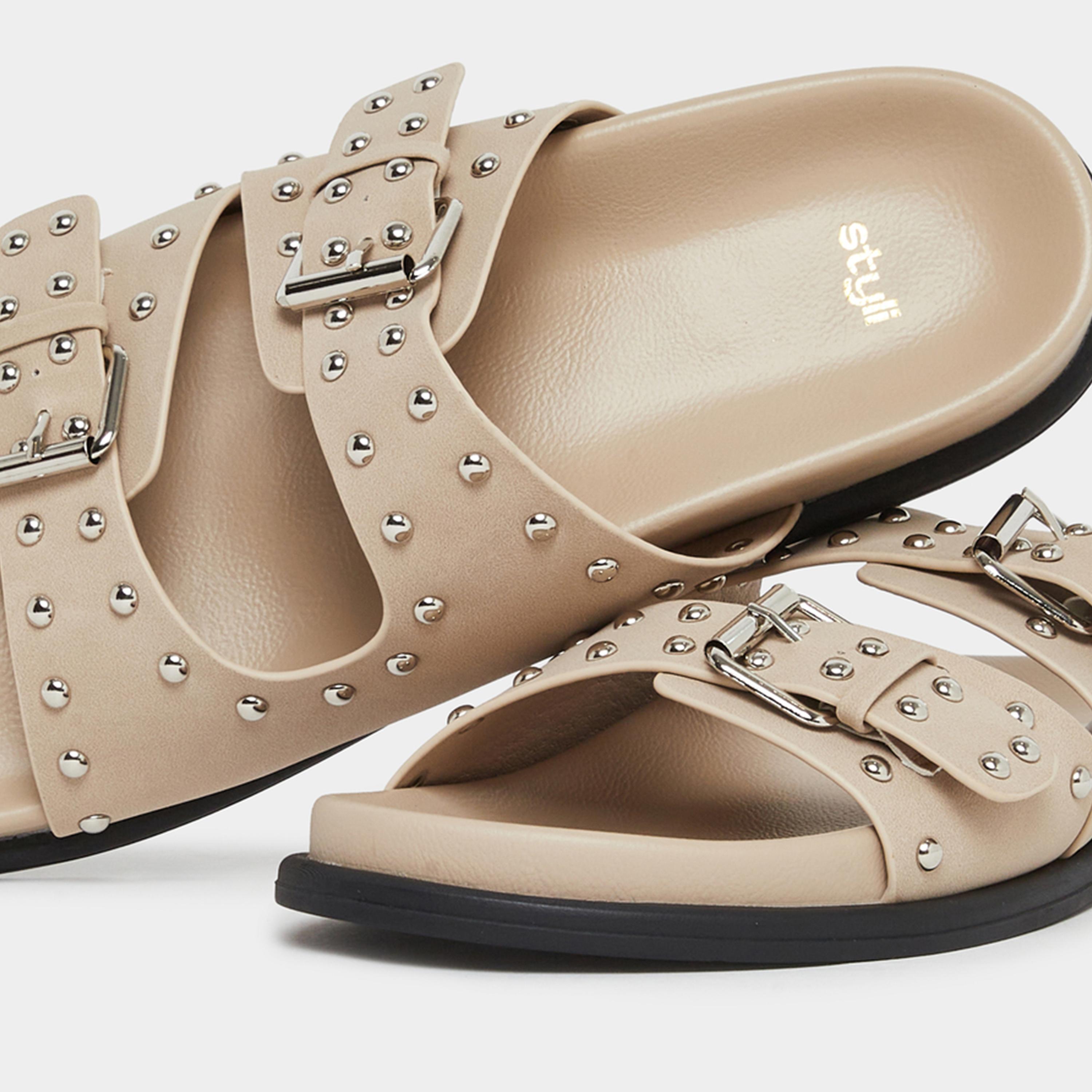 ستايلي - صندل بني مرصع بحزام مشبك للنساء-women-shoes-sandals-flats-image-4