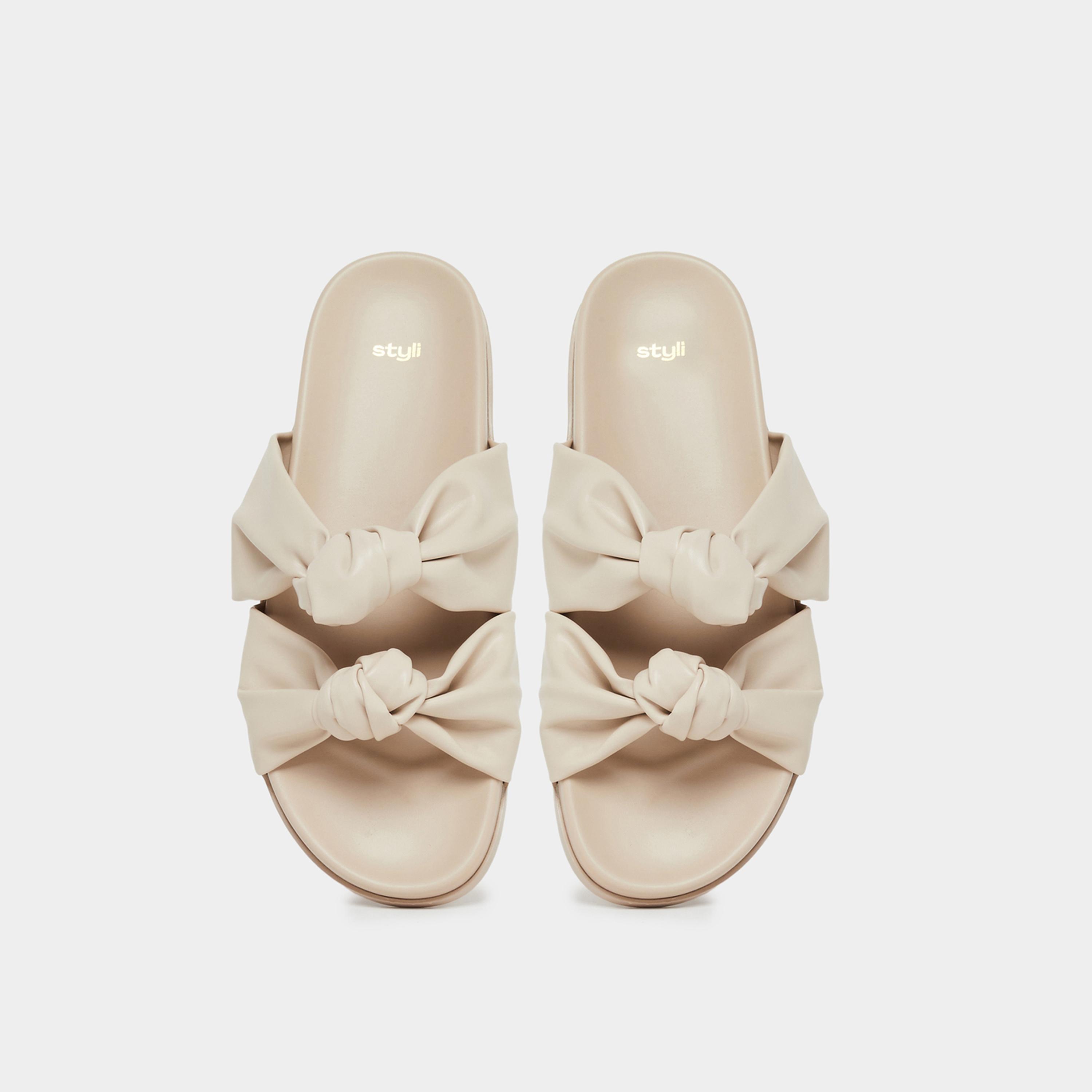 ستايلي - صندل بيج بتفاصيل عقدة مزدوجة للنساء-women-shoes-sandals-flats-image-6