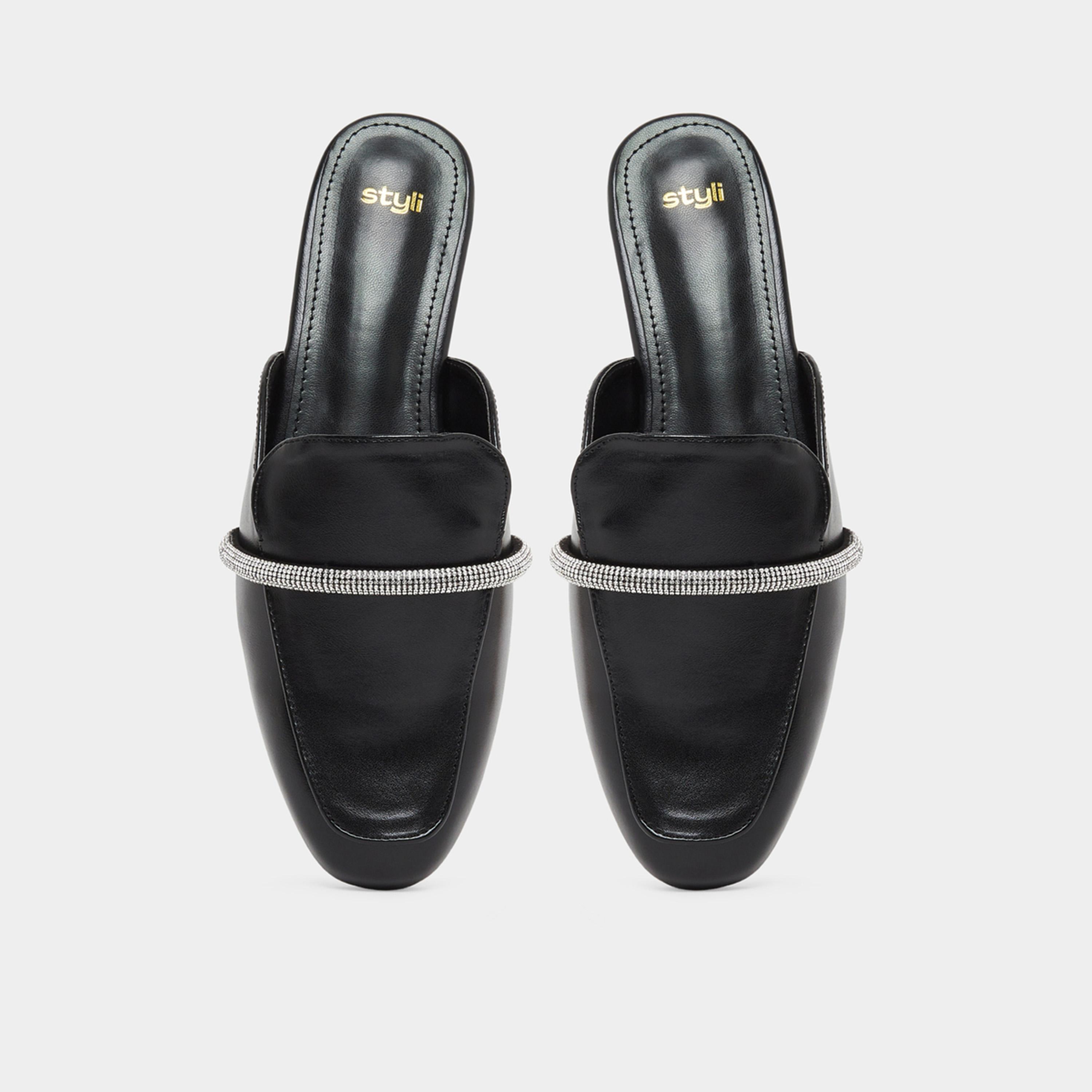 ستايلي - حذاء نسائي مسطح لون أسود مزين بأحجار الراين-women-shoes-flats-mules-image-3