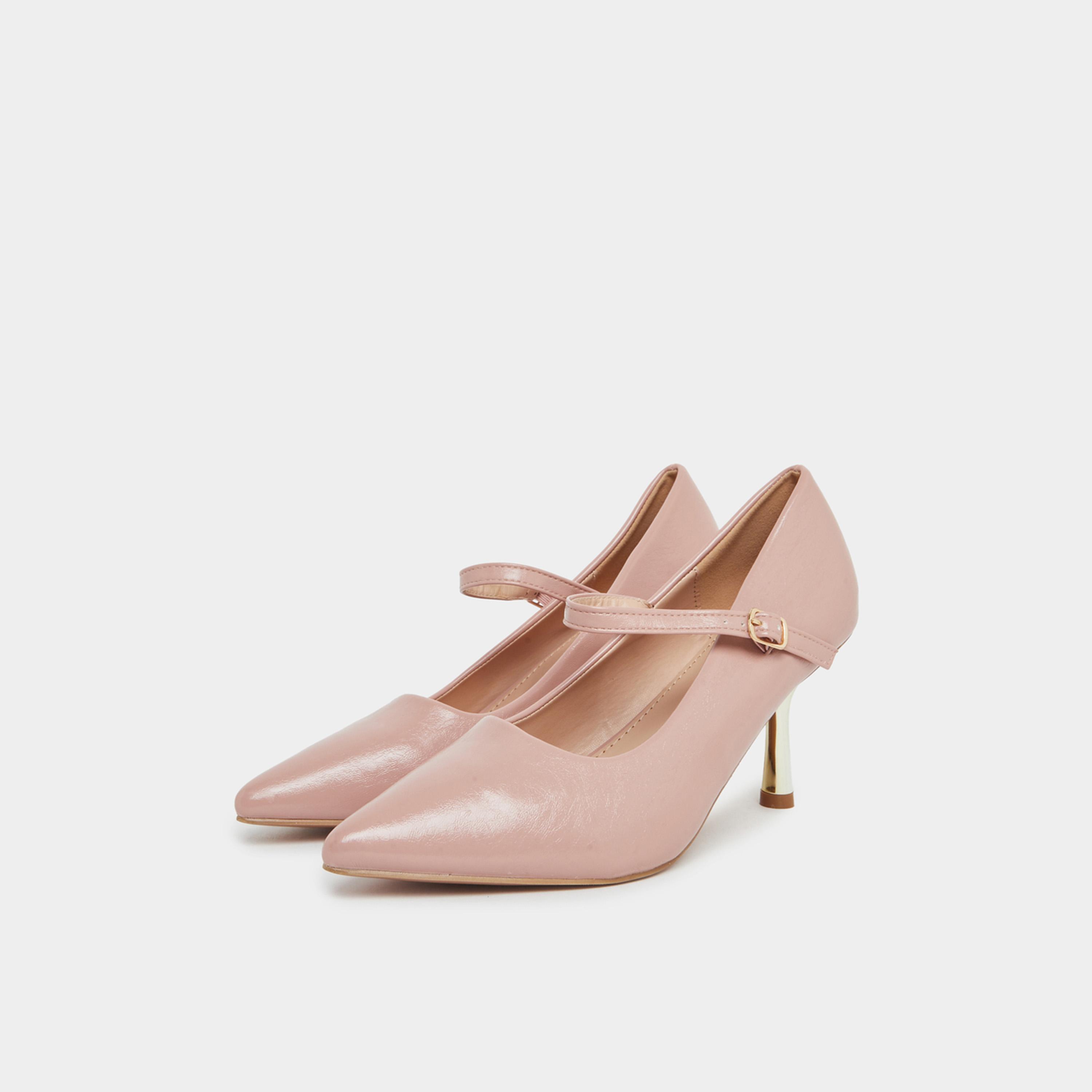 ستايلي - حذاء ماري جين نسائي لون وردي بمقدمة مدببة-women-shoes-sandals-heeled-image-1