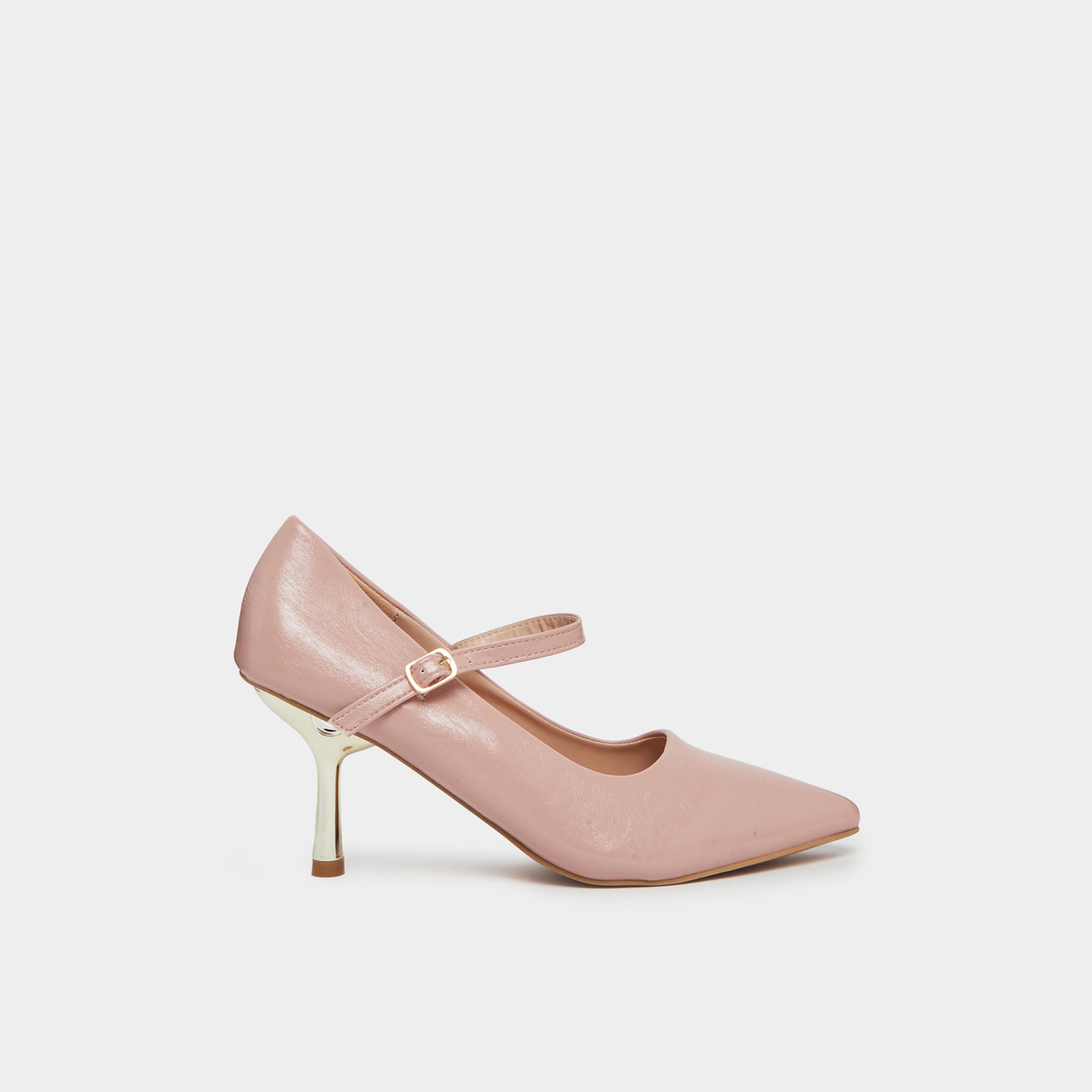 ستايلي - حذاء ماري جين نسائي لون وردي بمقدمة مدببة-women-shoes-sandals-heeled-image-2