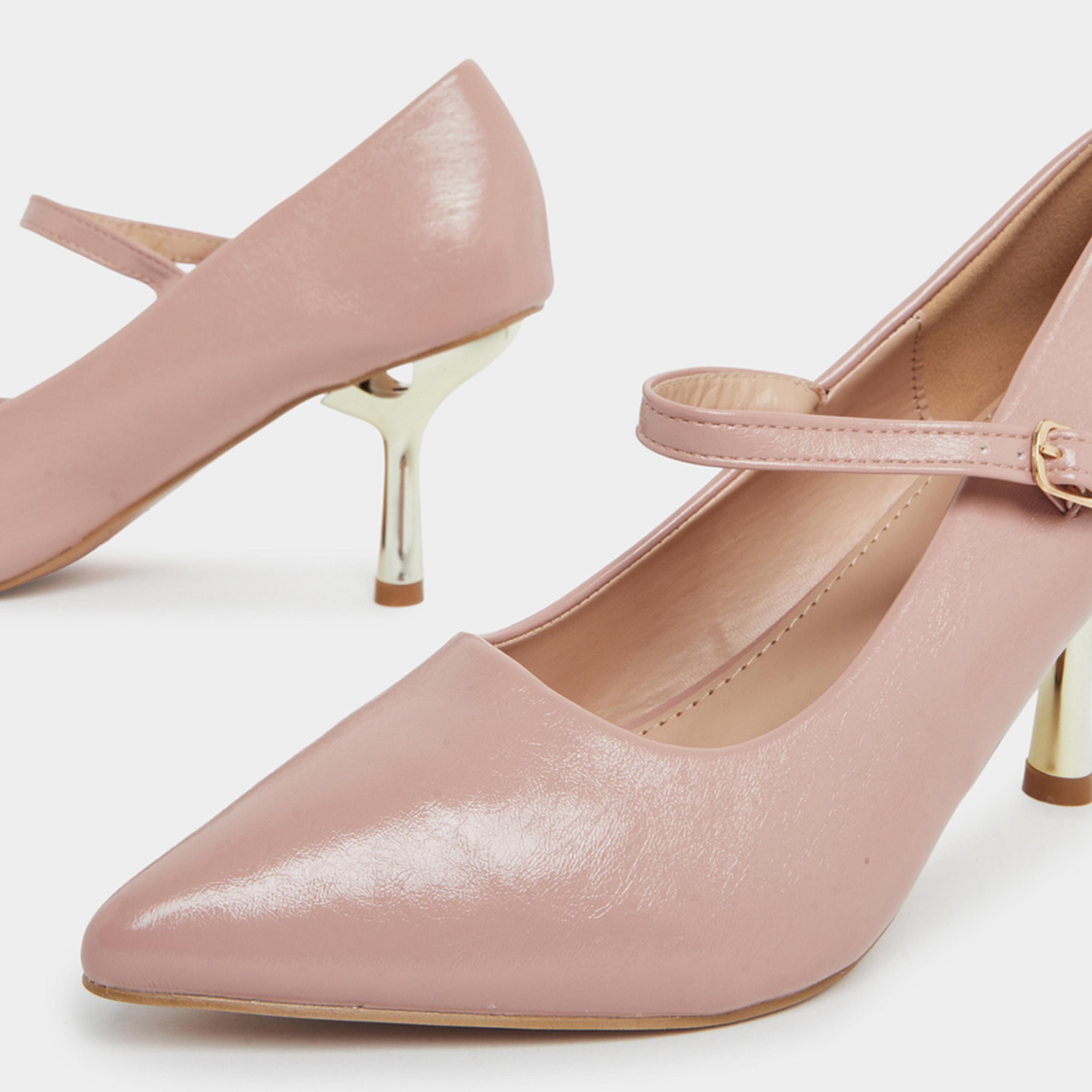ستايلي - حذاء ماري جين نسائي لون وردي بمقدمة مدببة-women-shoes-sandals-heeled-image-4