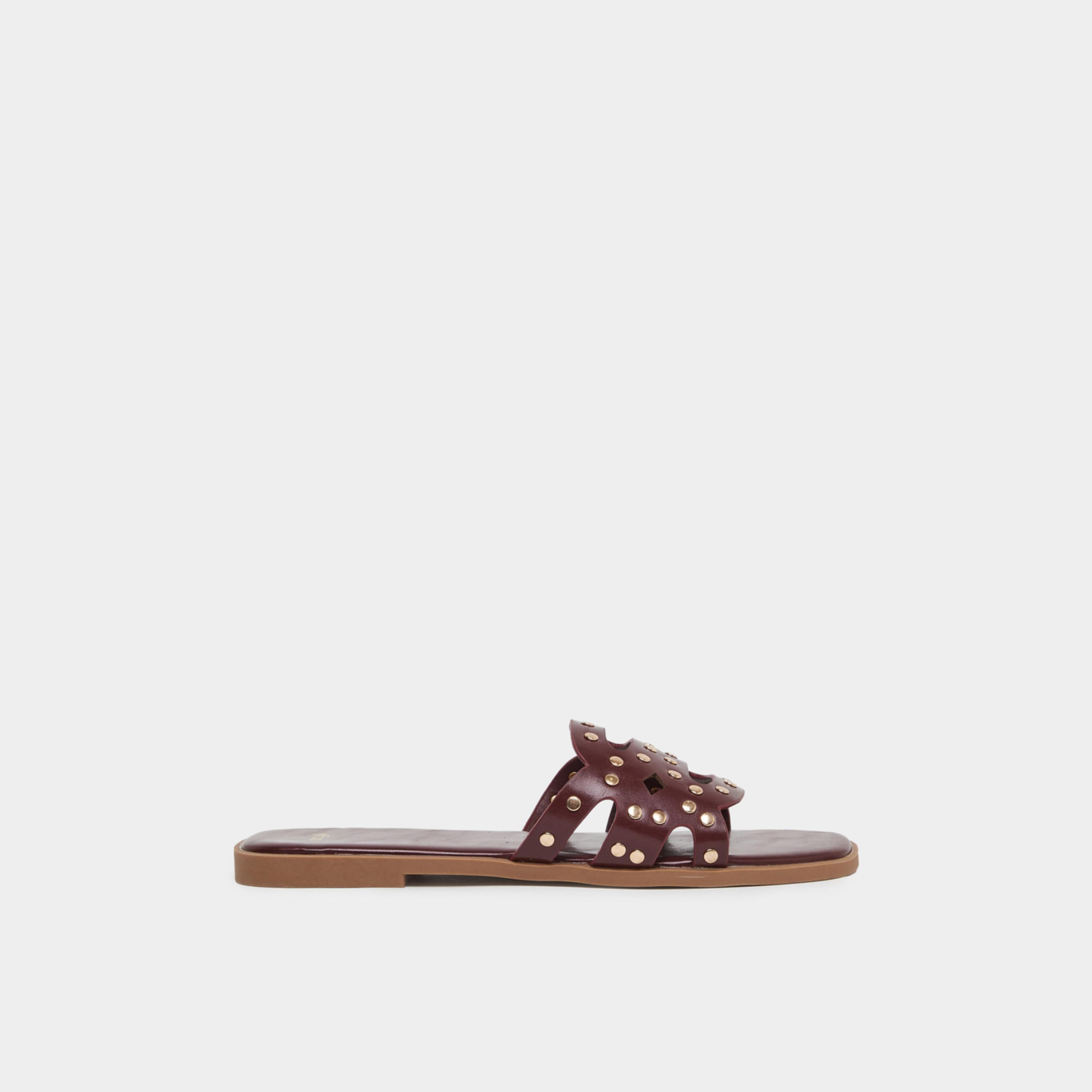 Styli Womens Burgundy Studded Flat Sandals-women-shoes-flats-slides-image-2