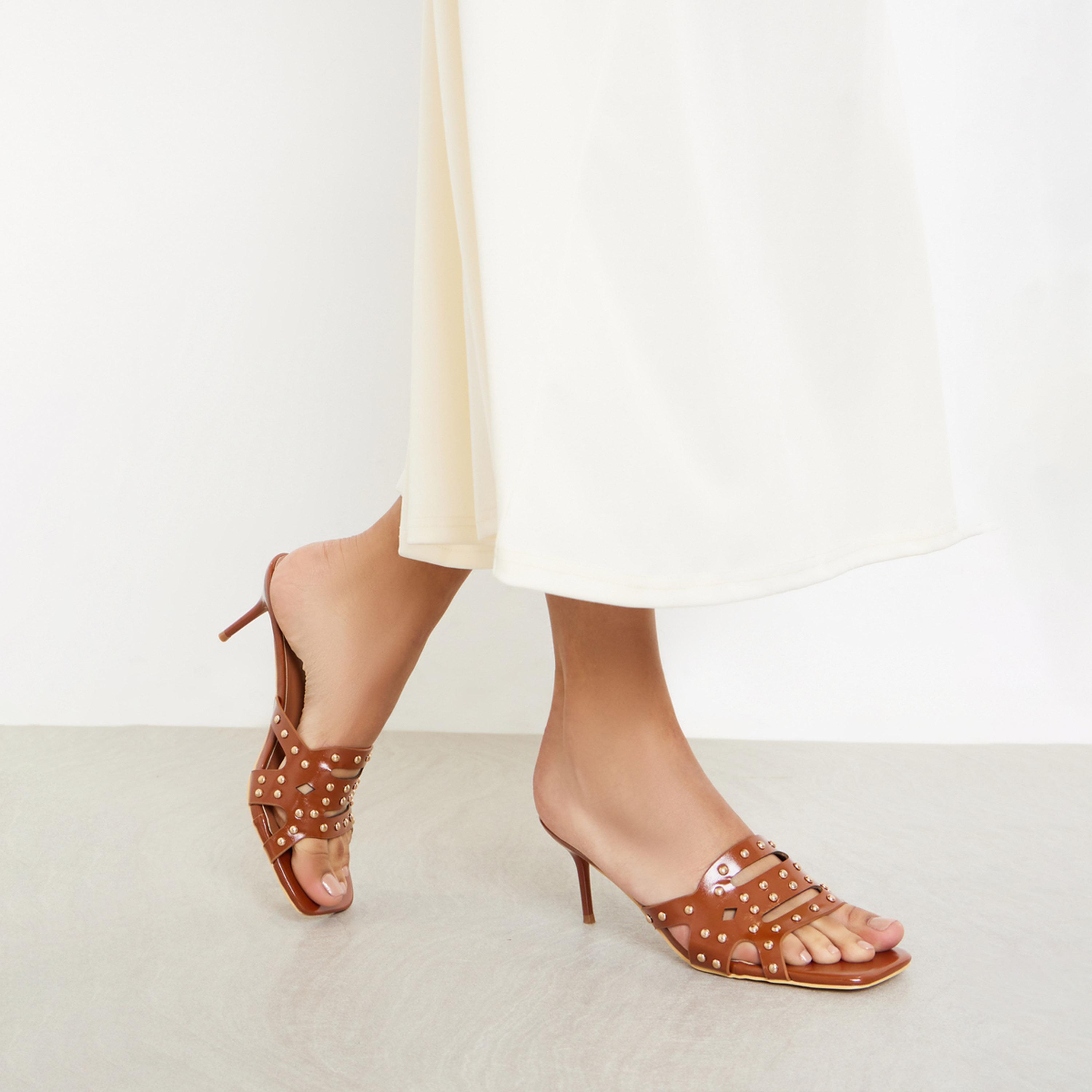ستايلي - صندل بكعب عالٍ مرصع باللون البني للنساء-women-shoes-sandals-heeled-image-2