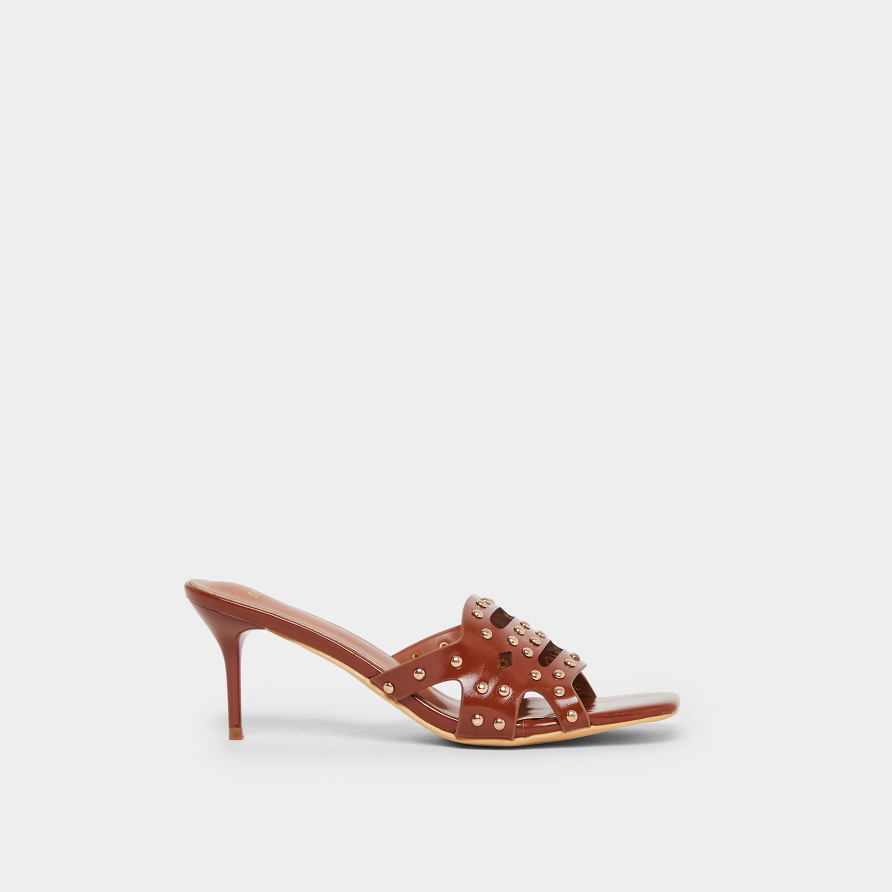 ستايلي - صندل بكعب عالٍ مرصع باللون البني للنساء-women-shoes-sandals-heeled-image-3