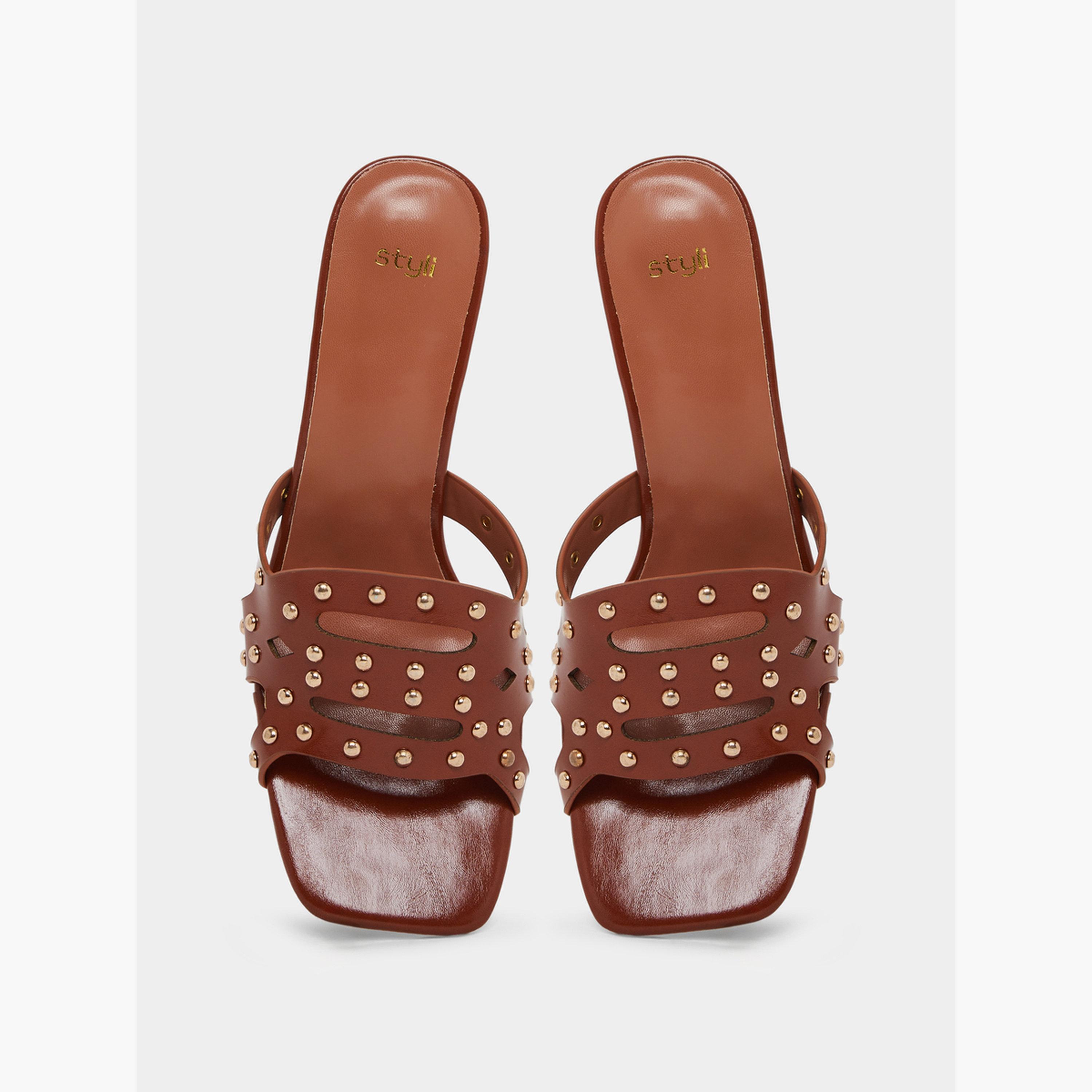 ستايلي - صندل بكعب عالٍ مرصع باللون البني للنساء-women-shoes-sandals-heeled-image-6