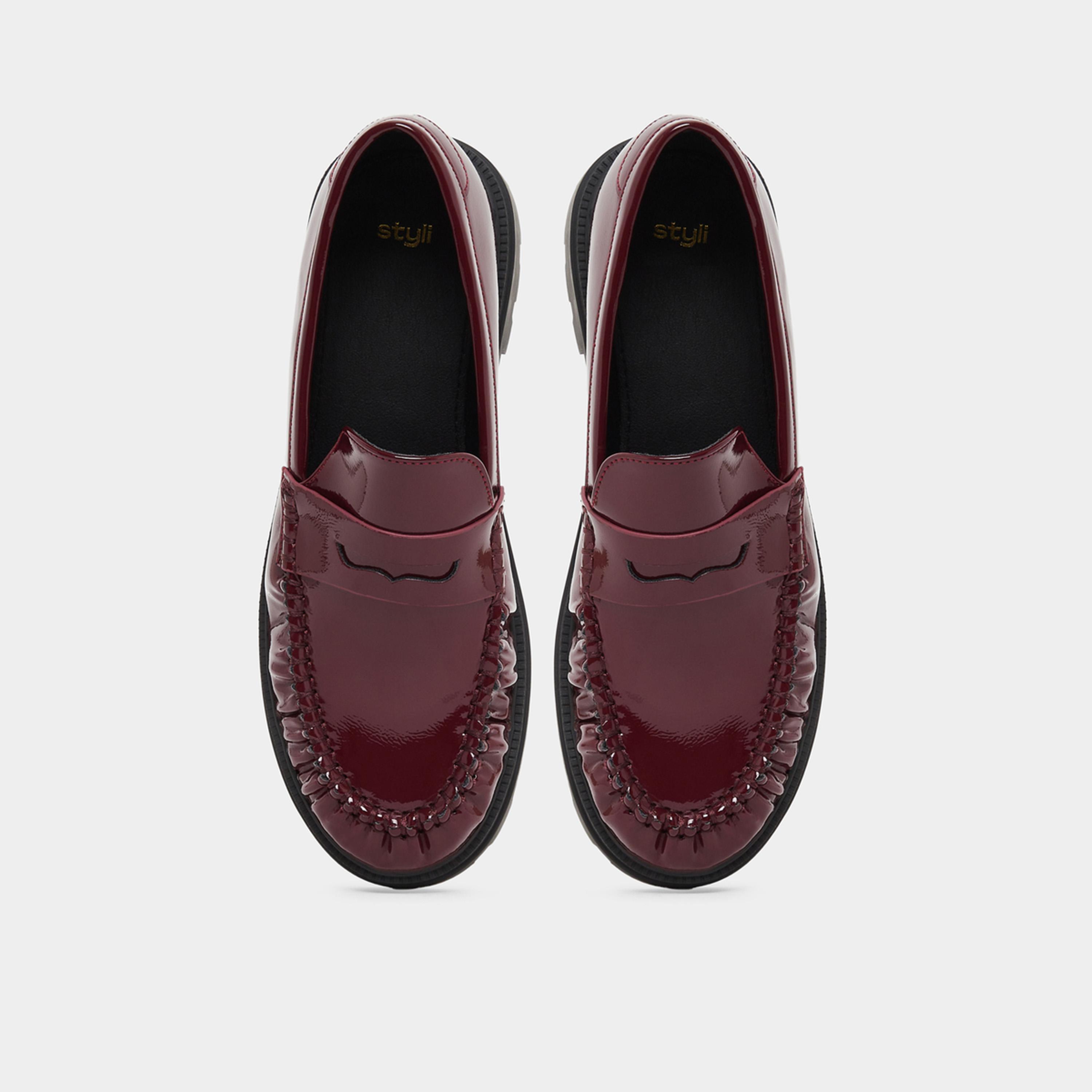 ستايلي - حذاء نسائي من الجلد اللامع لون برغندي-women-shoes-flats-loafers-image-3