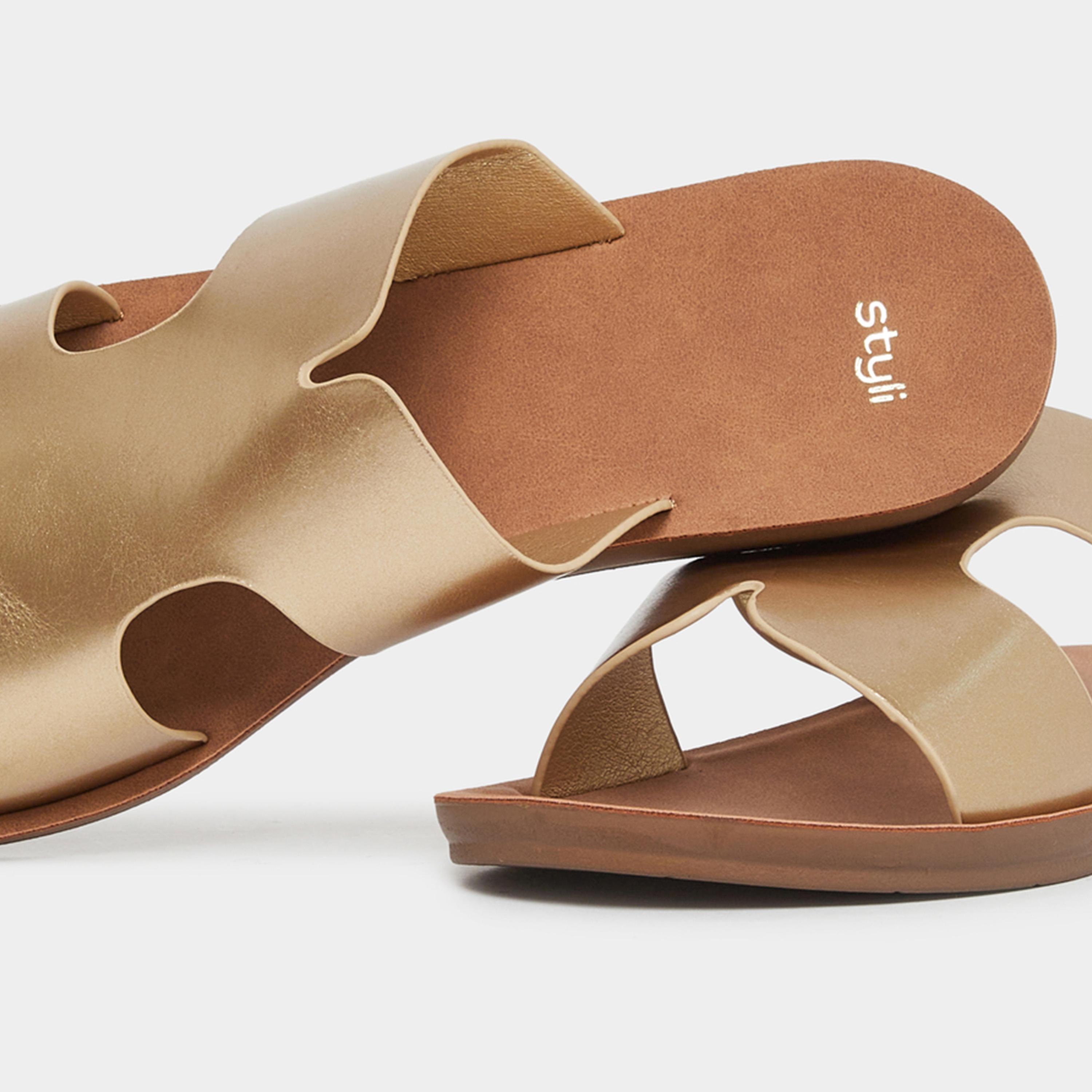 Styli Women Metallic Strap Open Toe Sandals-women-shoes-sandals-flats-image-4