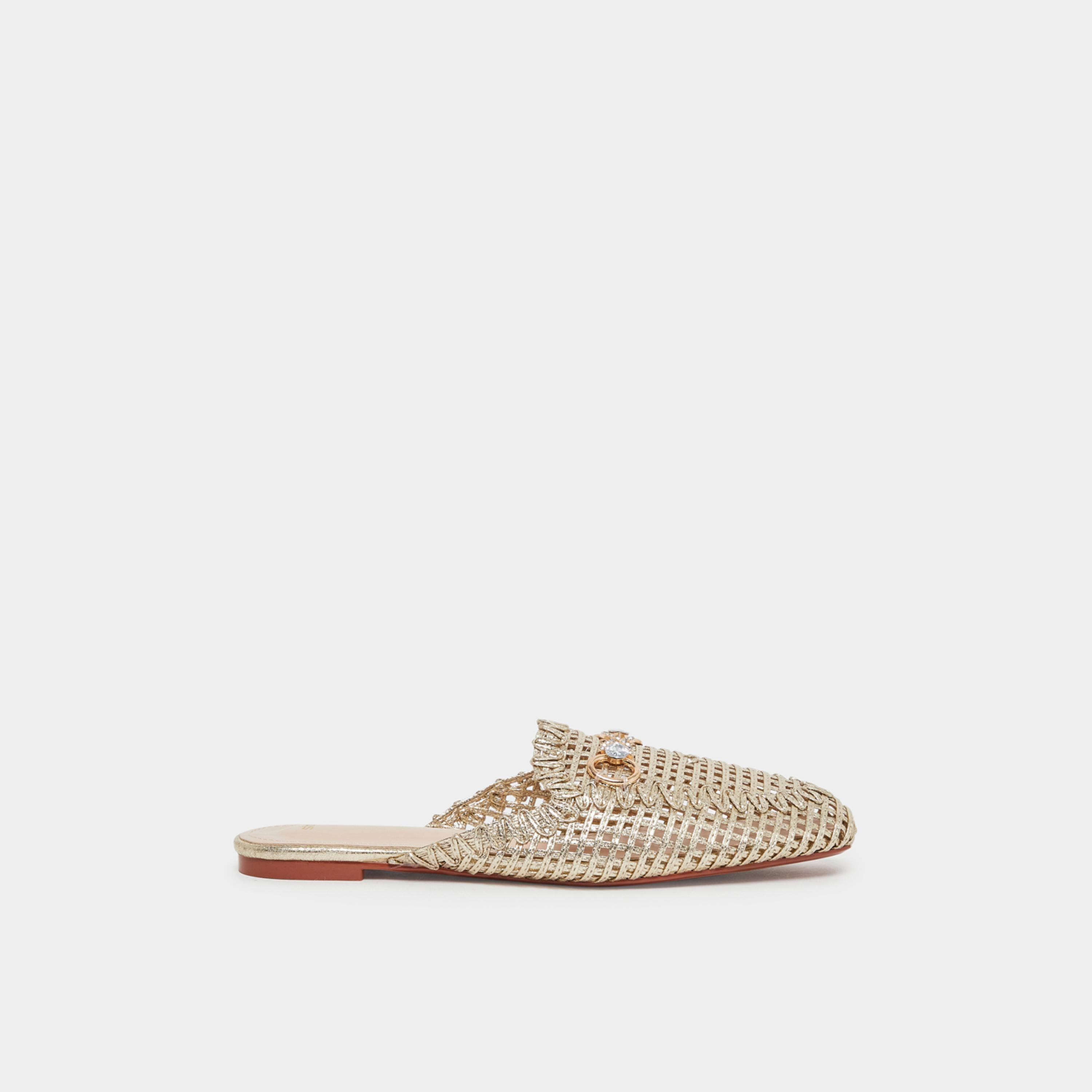 Styli Womens Gold Woven Mule Loafers-women-shoes-flats-mules-image-2
