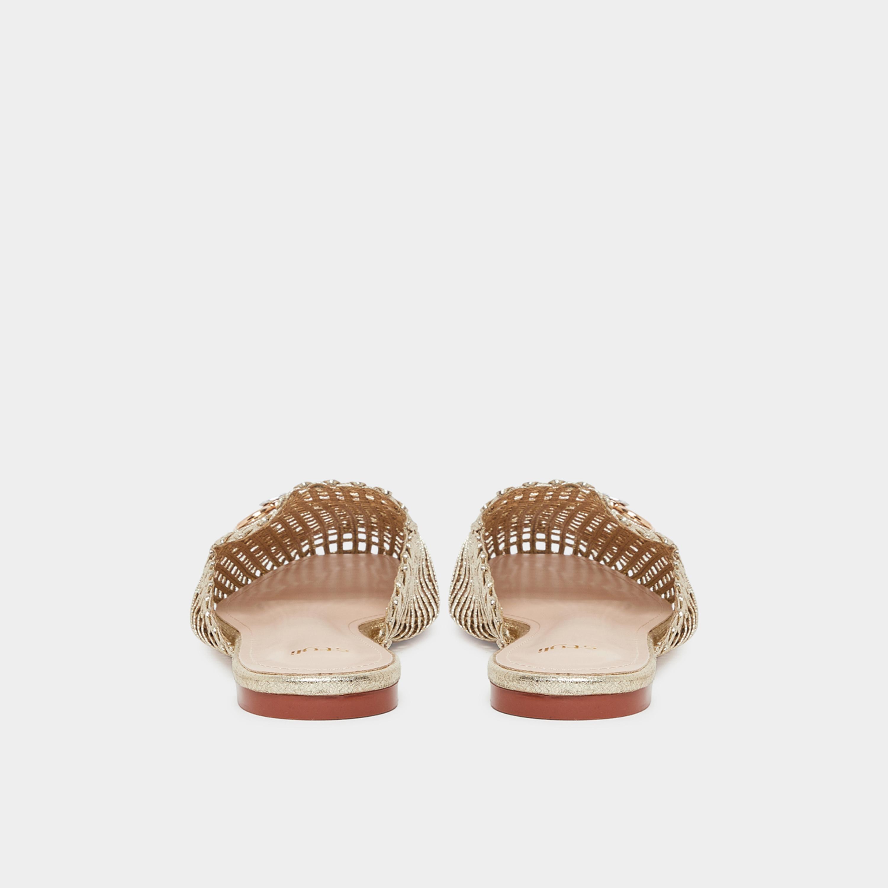 Styli Womens Gold Woven Mule Loafers-women-shoes-flats-mules-image-5