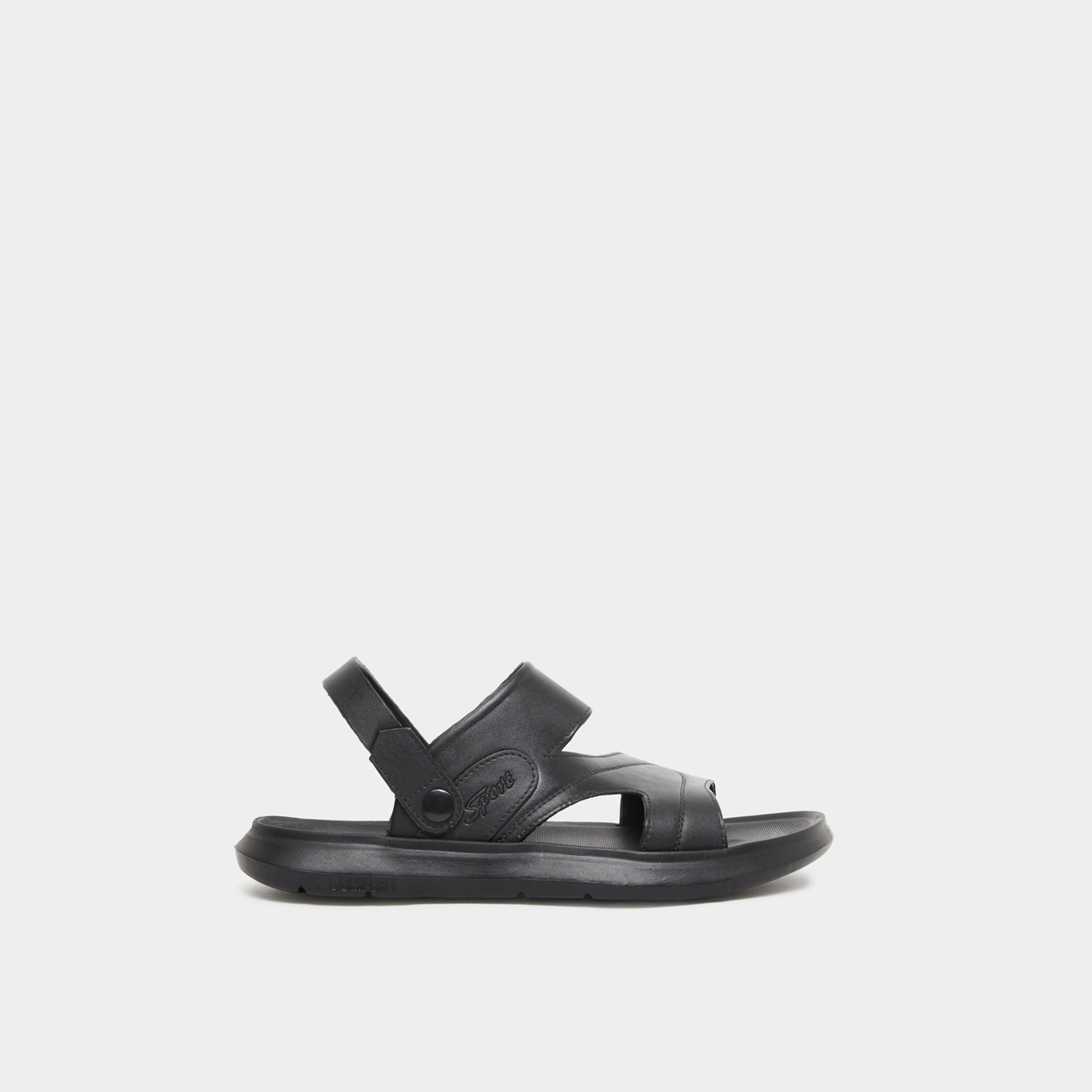 ستايلي - صندل أسود سهل الارتداء بحزامين للرجال-men-shoes-sandals-image-2