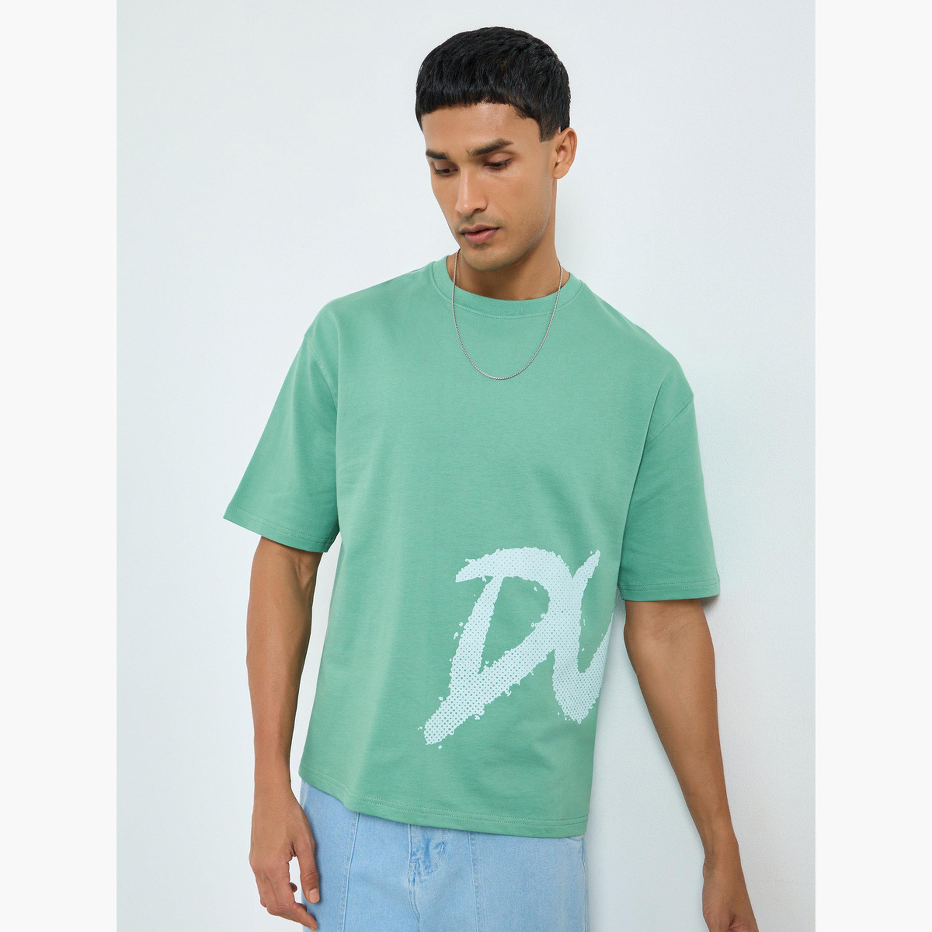 Styli Men Green Graphic Print Oversized T-Shirt-men-clothing-tshirtsandpolos-tshirts-image-1