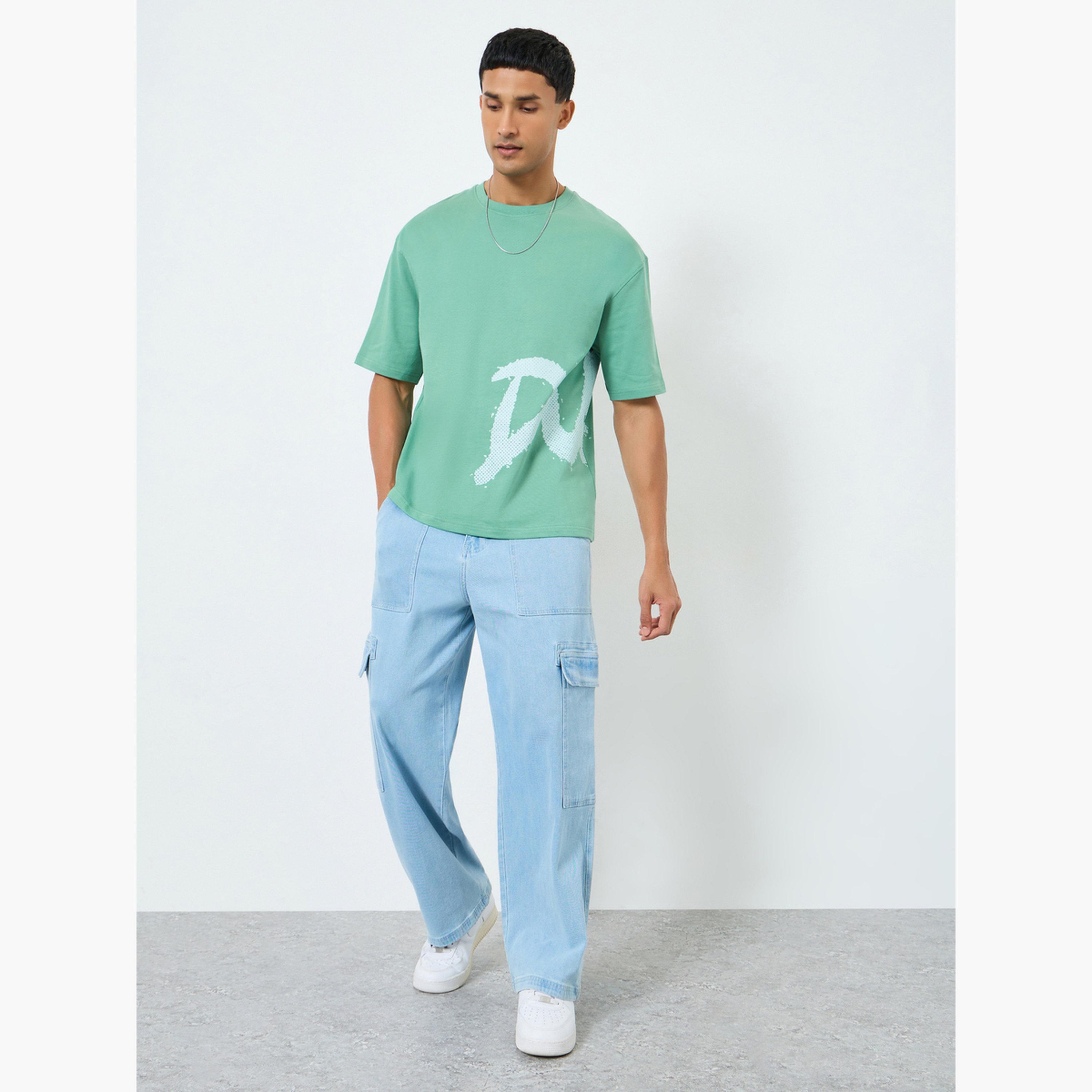 Styli Men Green Graphic Print Oversized T-Shirt-men-clothing-tshirtsandpolos-tshirts-image-2