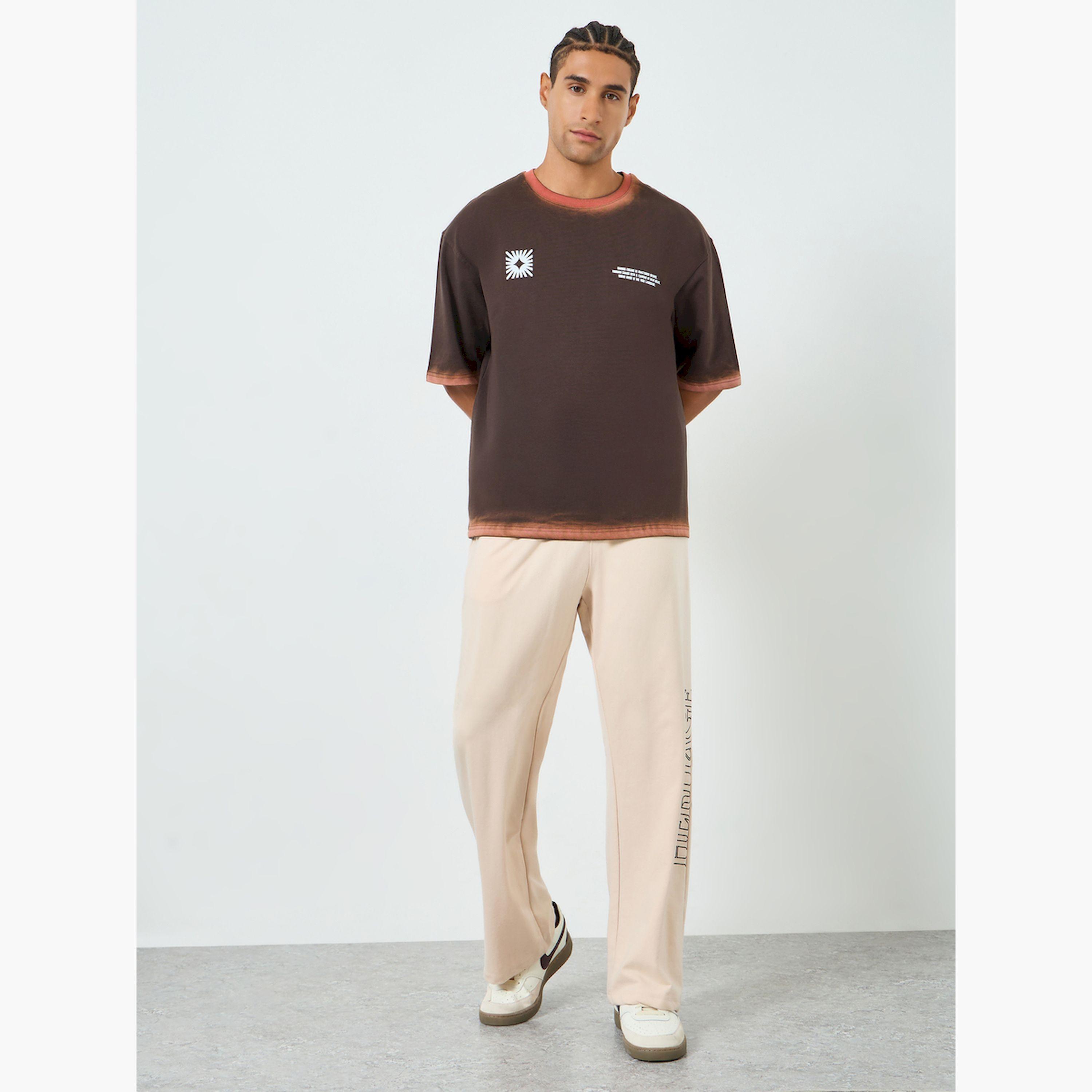 Styli Men Brown Graphic Print Oversized T-Shirt-men-clothing-tshirtsandpolos-tshirts-image-2