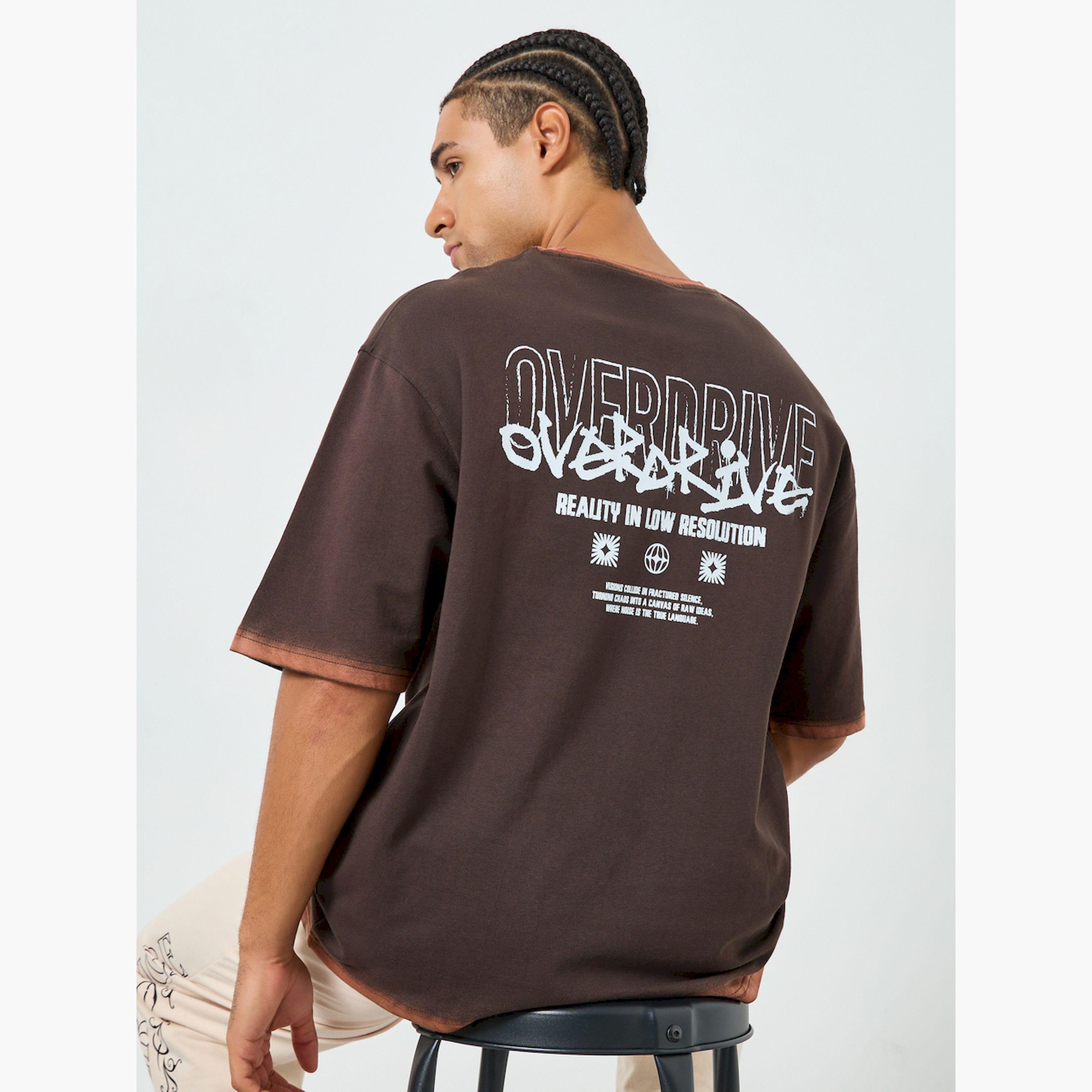Styli Men Brown Graphic Print Oversized T-Shirt-men-clothing-tshirtsandpolos-tshirts-image-3