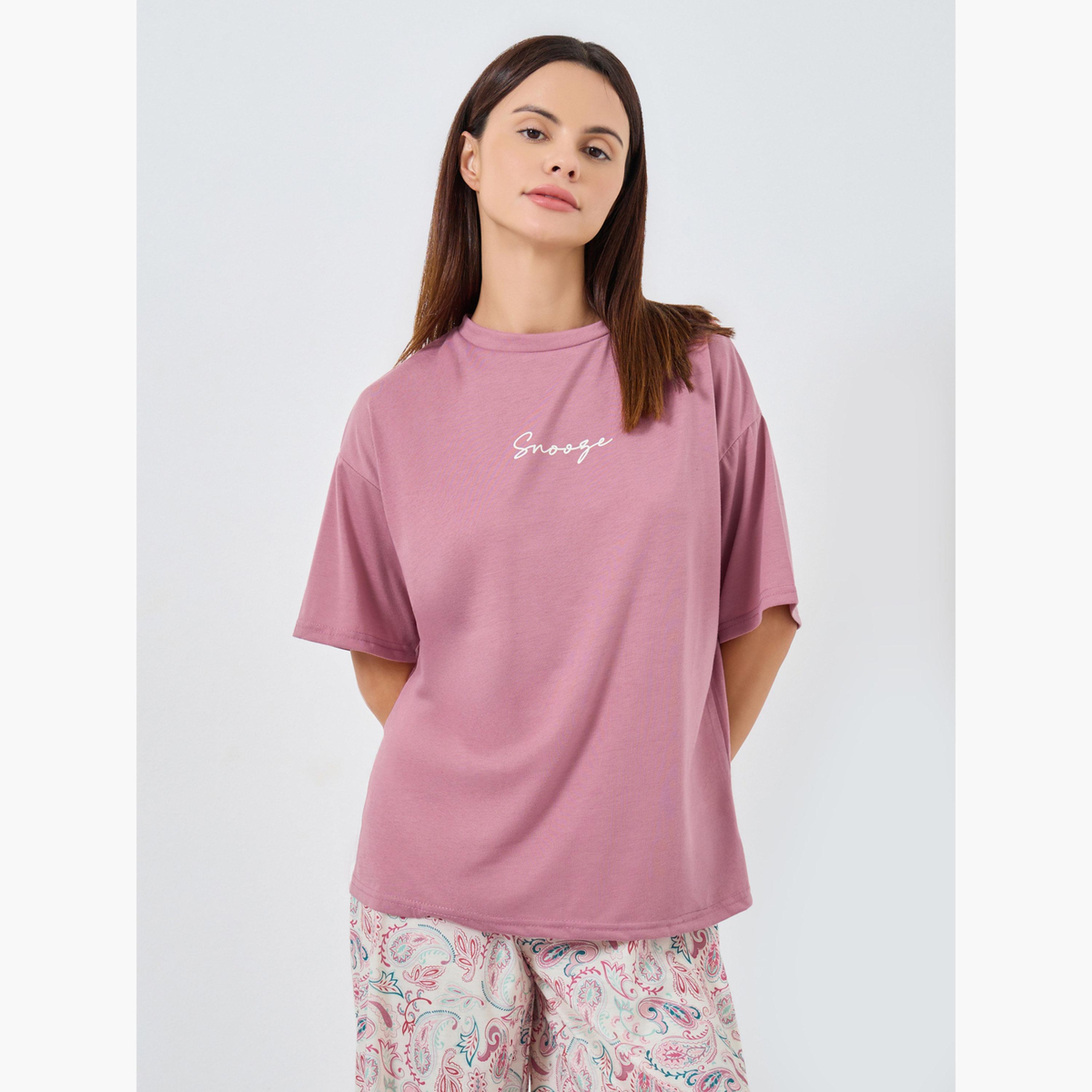 ستايلي - بيجاما نقشة شعار وقميص للنساء-women-clothing-nightwear-pyjamas-longsets-image-2