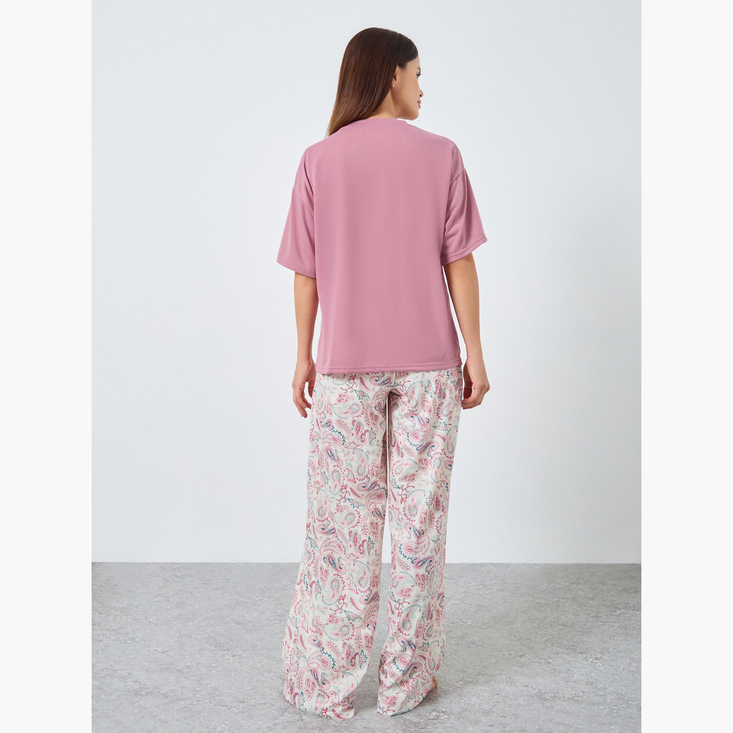 ستايلي - بيجاما نقشة شعار وقميص للنساء-women-clothing-nightwear-pyjamas-longsets-image-3