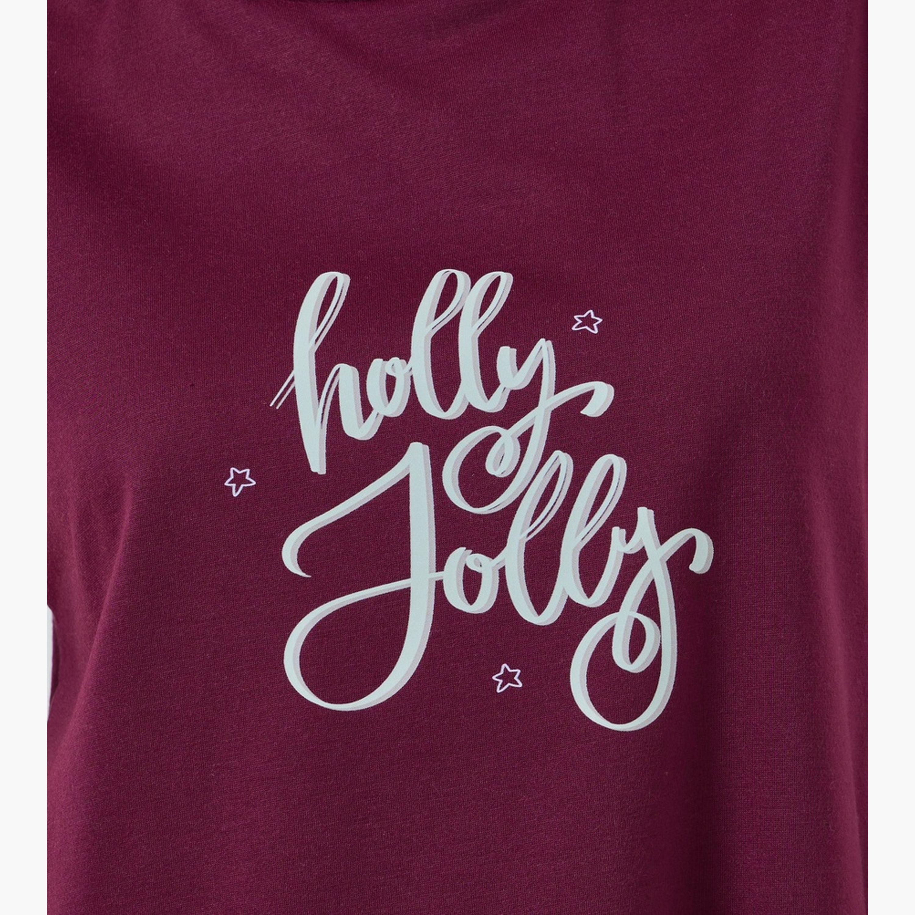ستايلي - بيجاما تي شيرت بشعار هولي جولي للنساء-women-clothing-nightwear-pyjamas-longsets-image-5