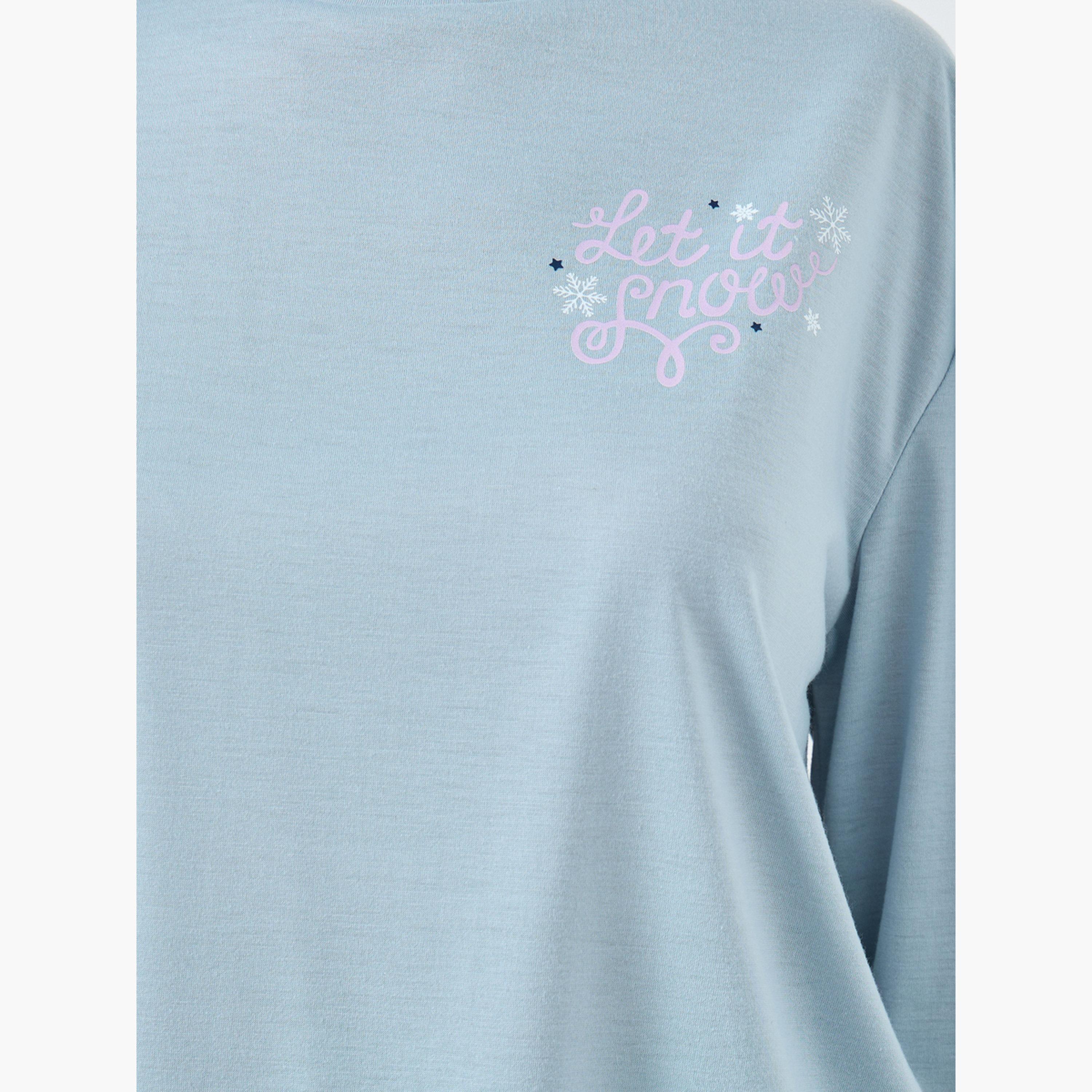 ستايلي - بيجاما بأكمام طويلة وشعار طبعة شعار شتوي للنساء-women-clothing-nightwear-pyjamas-longsets-image-5