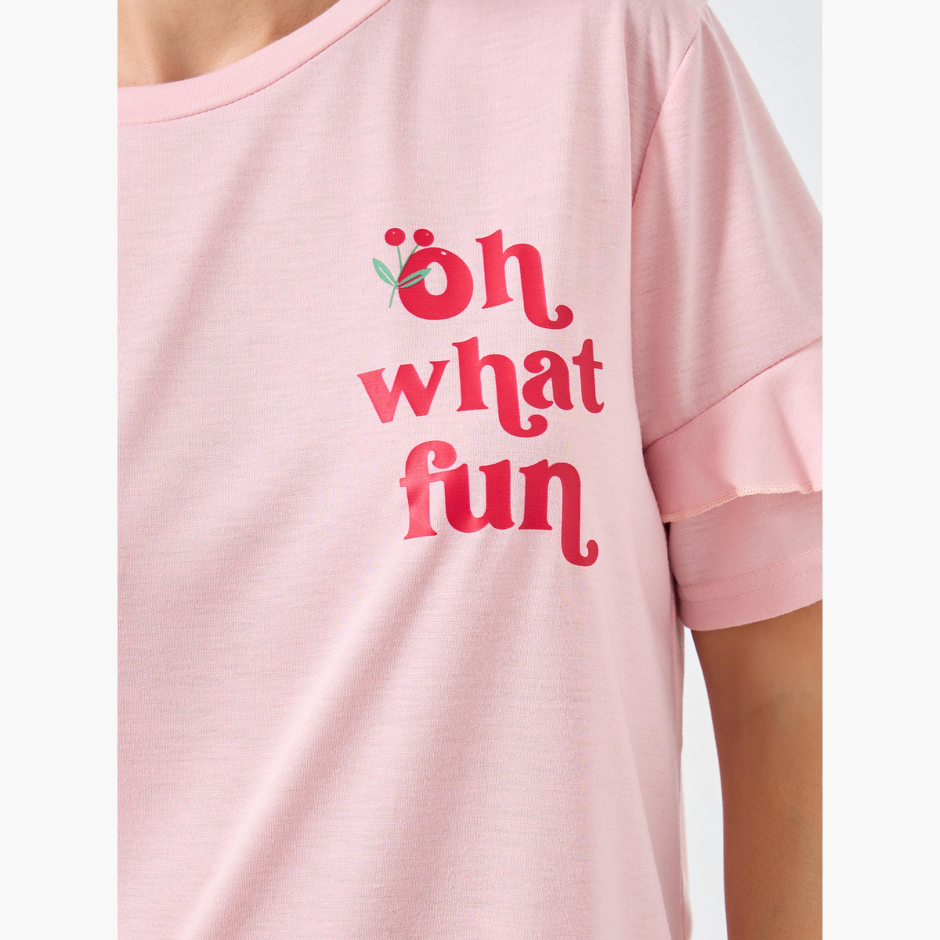 ستايلي - بيجاما تي شيرت بأكمام مكشكشة Oh What Fun للنساء-women-clothing-nightwear-pyjamas-longsets-image-5