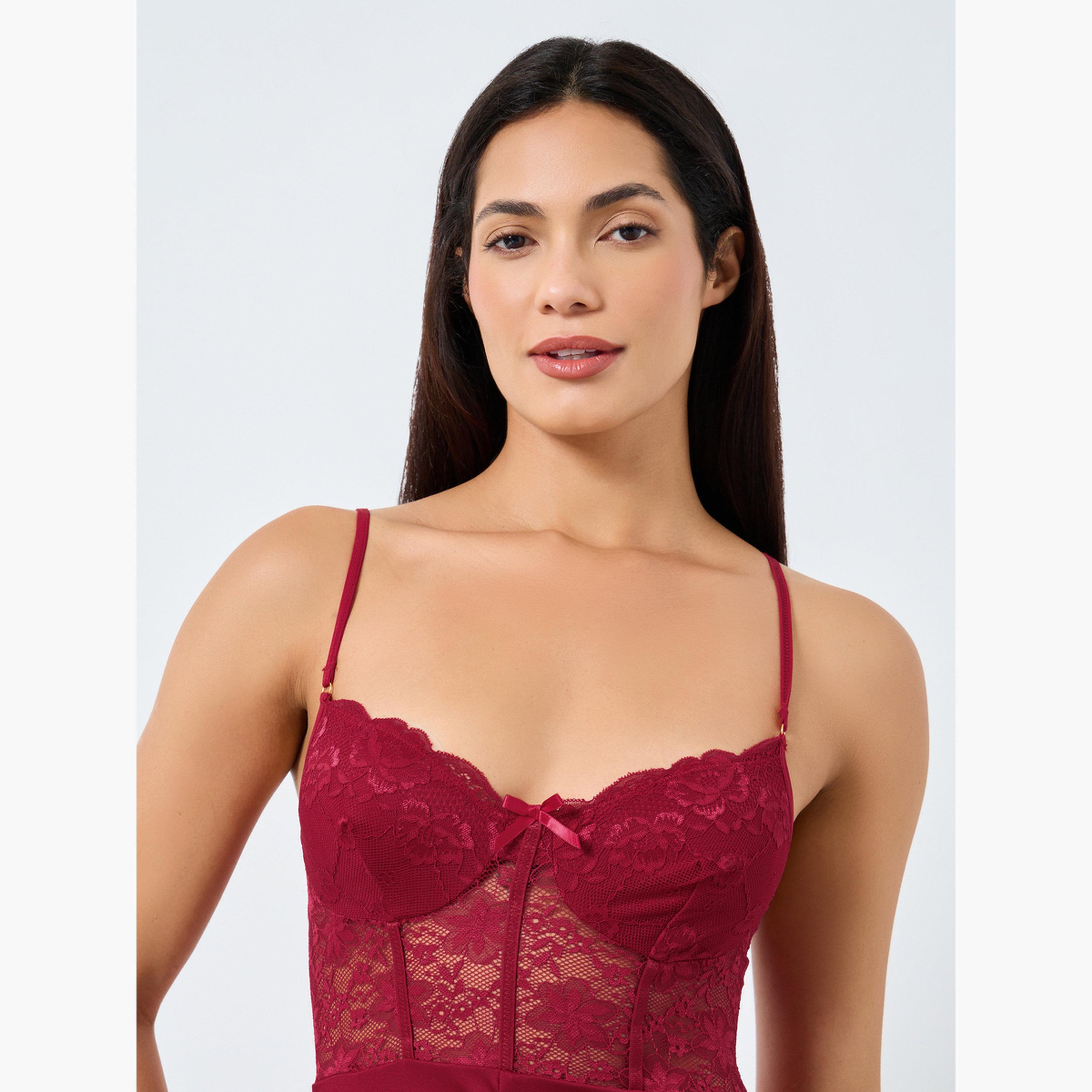 Take Two Lace Cup Bow Detail Slit Cut Slip Dress-women-clothing-lingerie-babydollsandbodysuits-image-3