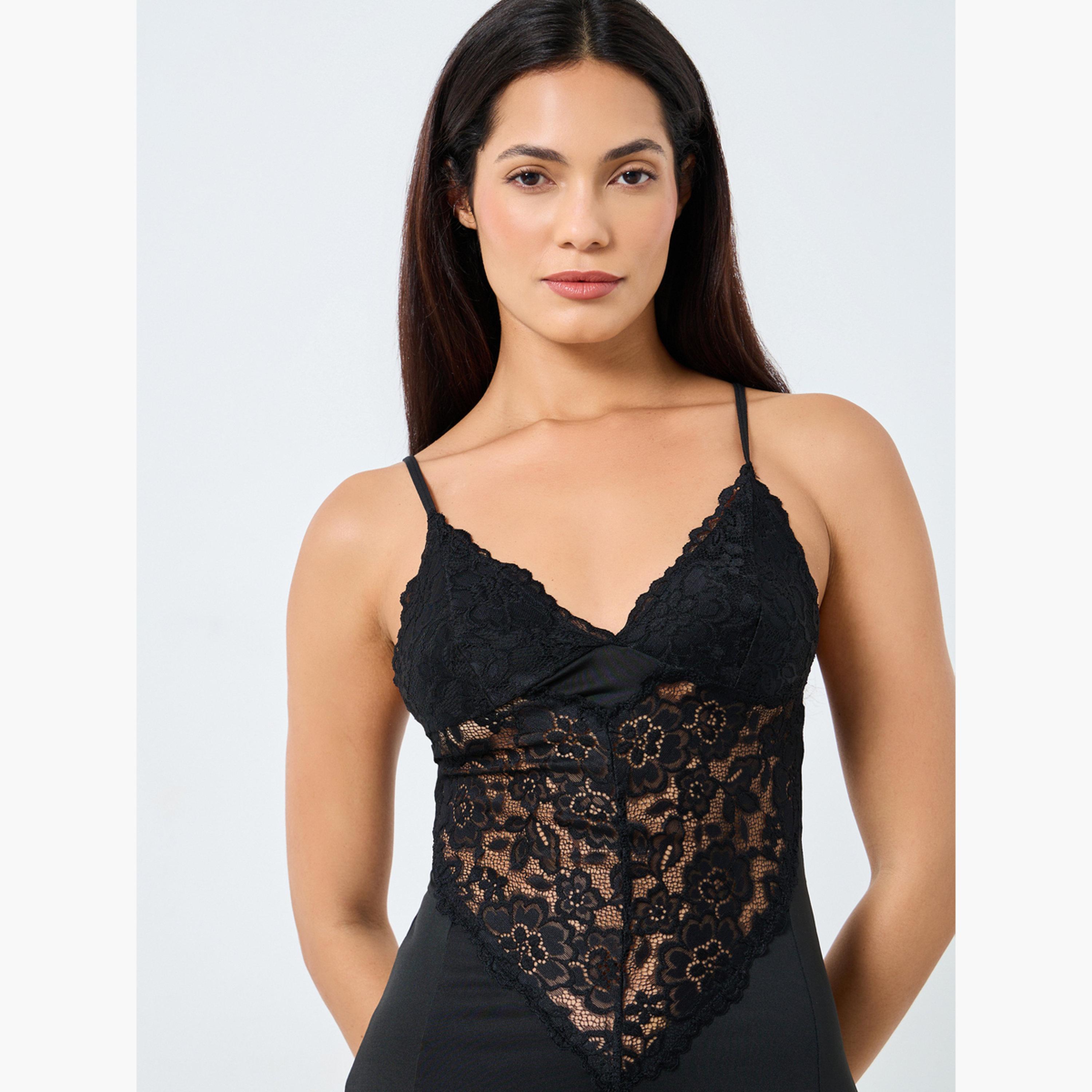 Take Two Lace Panel Cami Slip Dress with Double Slit-women-clothing-lingerie-babydollsandbodysuits-image-3