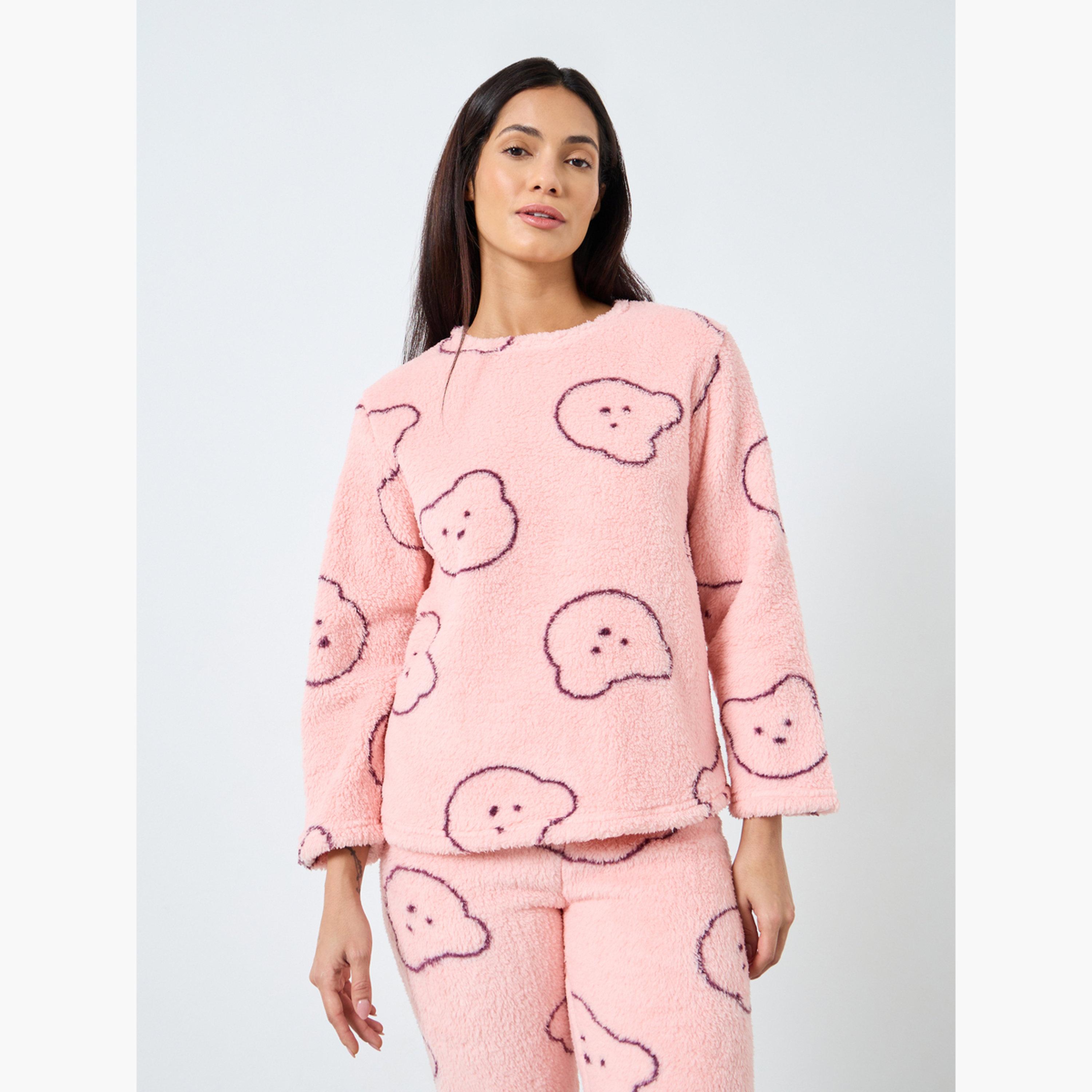 Take Two Bear Print Fleece Top and Pyjama Set-women-clothing-nightwear-pyjamas-longsets-image-3