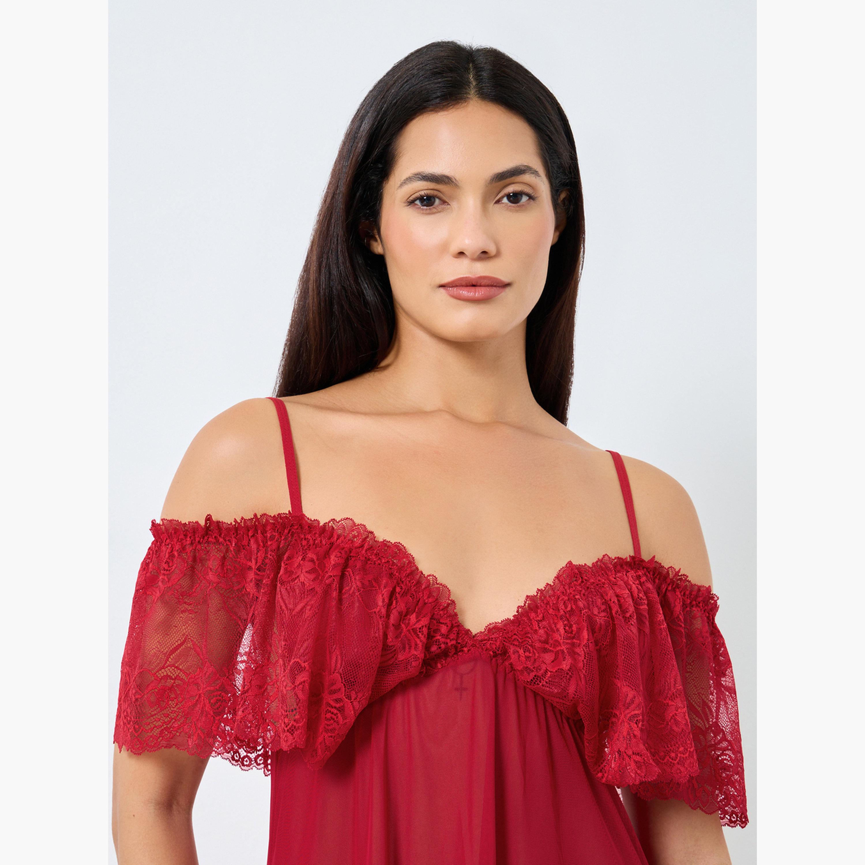 Take Two Solid Ruffle Lace Hem Cami Slip Dress-women-clothing-lingerie-babydollsandbodysuits-image-3