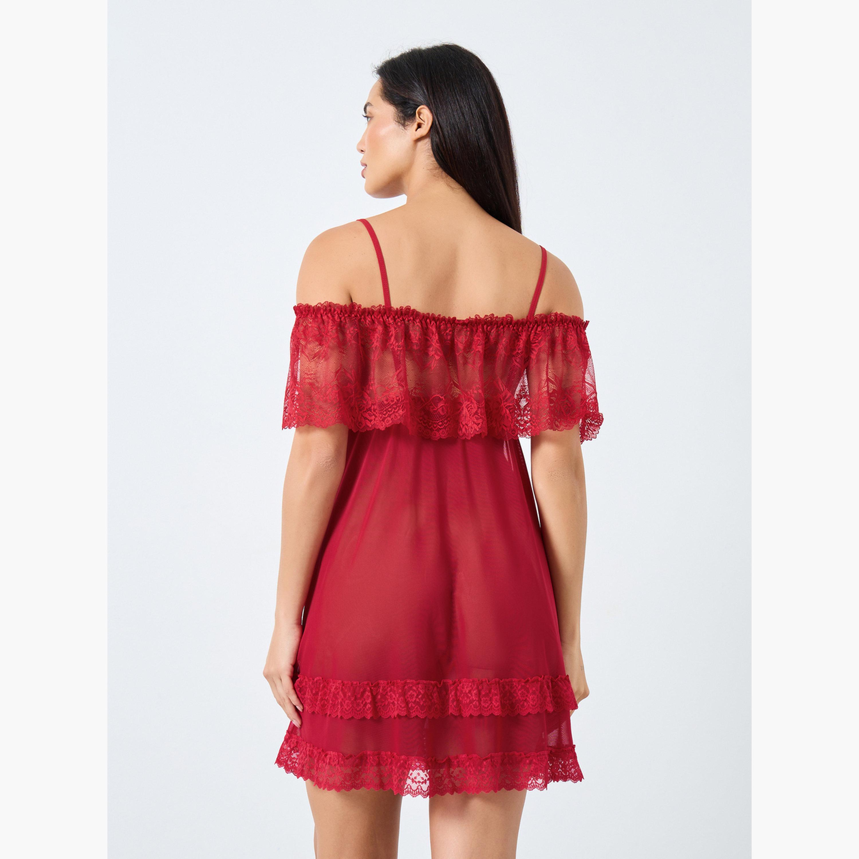 Take Two Solid Ruffle Lace Hem Cami Slip Dress-women-clothing-lingerie-babydollsandbodysuits-image-4