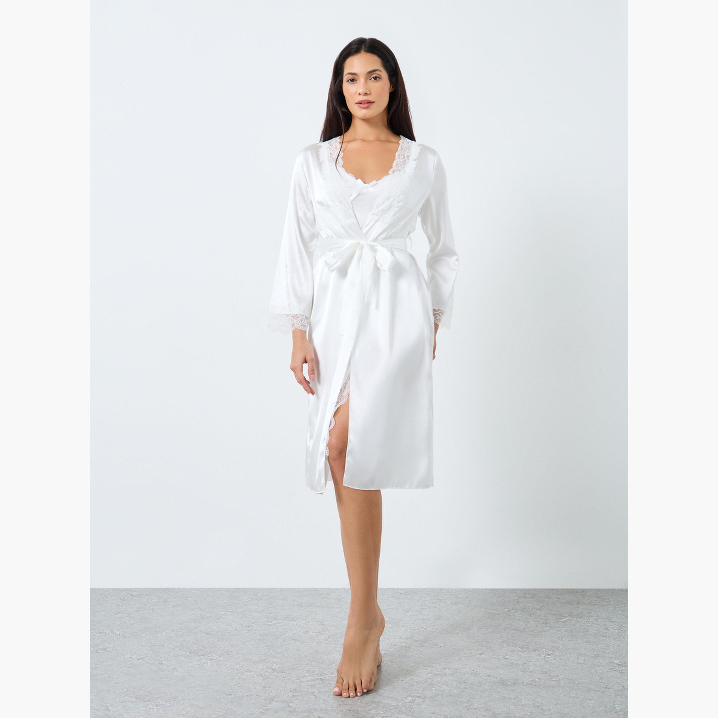Take Two Lace Trim Side Slit Cut Slip Dress and Robe Set-women-clothing-lingerie-lingeriesets-image-2