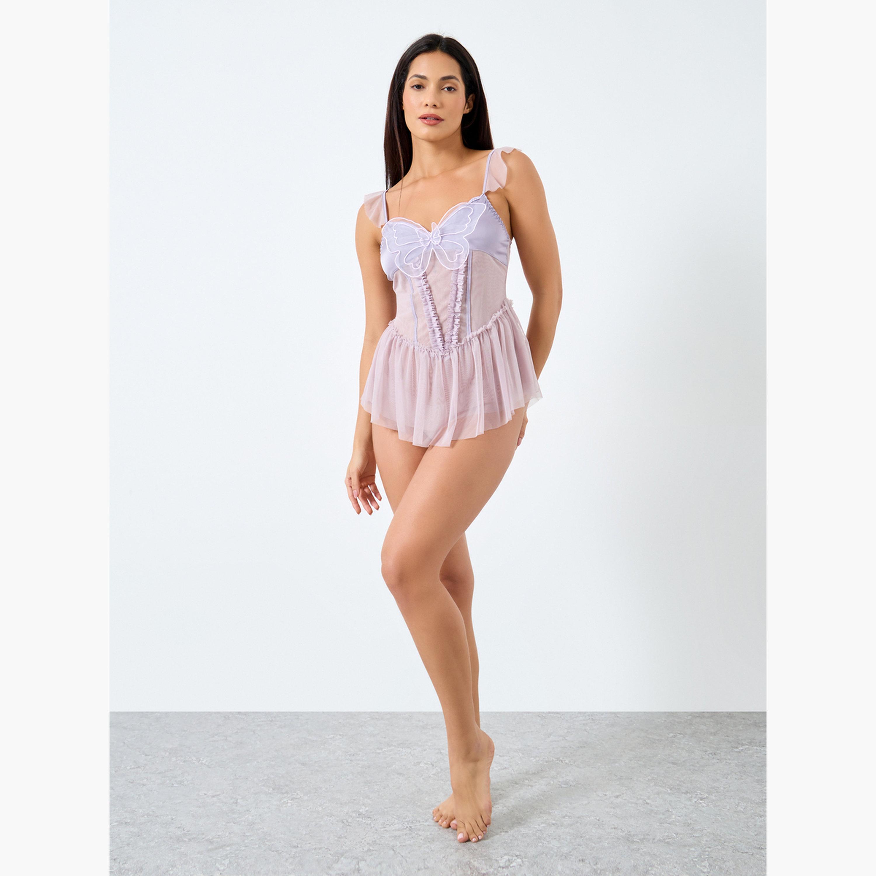 Take Two Butterfly Front Ruffle Hem Mesh Teddy-women-clothing-lingerie-babydollsandbodysuits-image-2