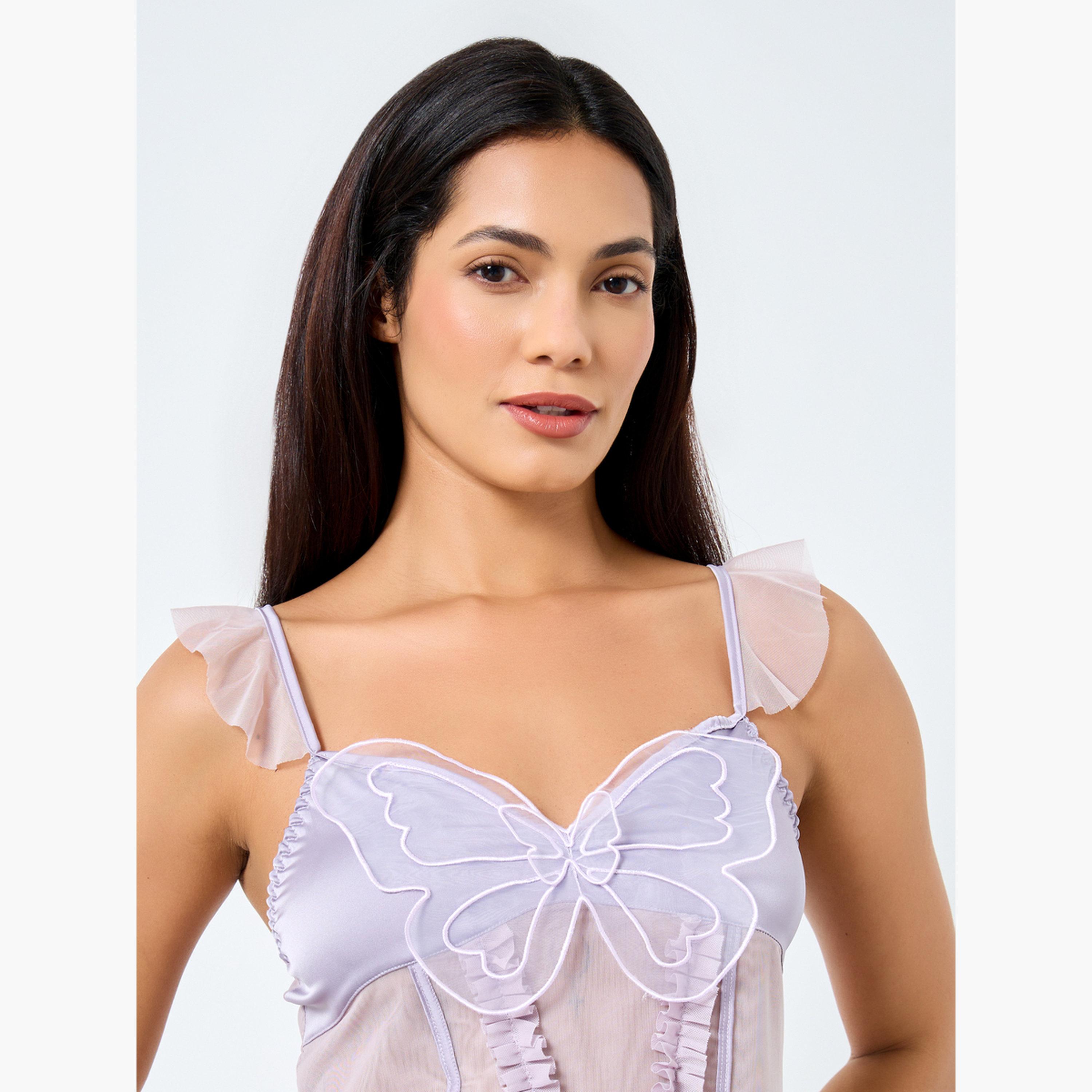 تيك تو - تيدي شبكي بحافة كشكشة أمامية على شكل فراشة-women-clothing-lingerie-babydollsandbodysuits-image-3