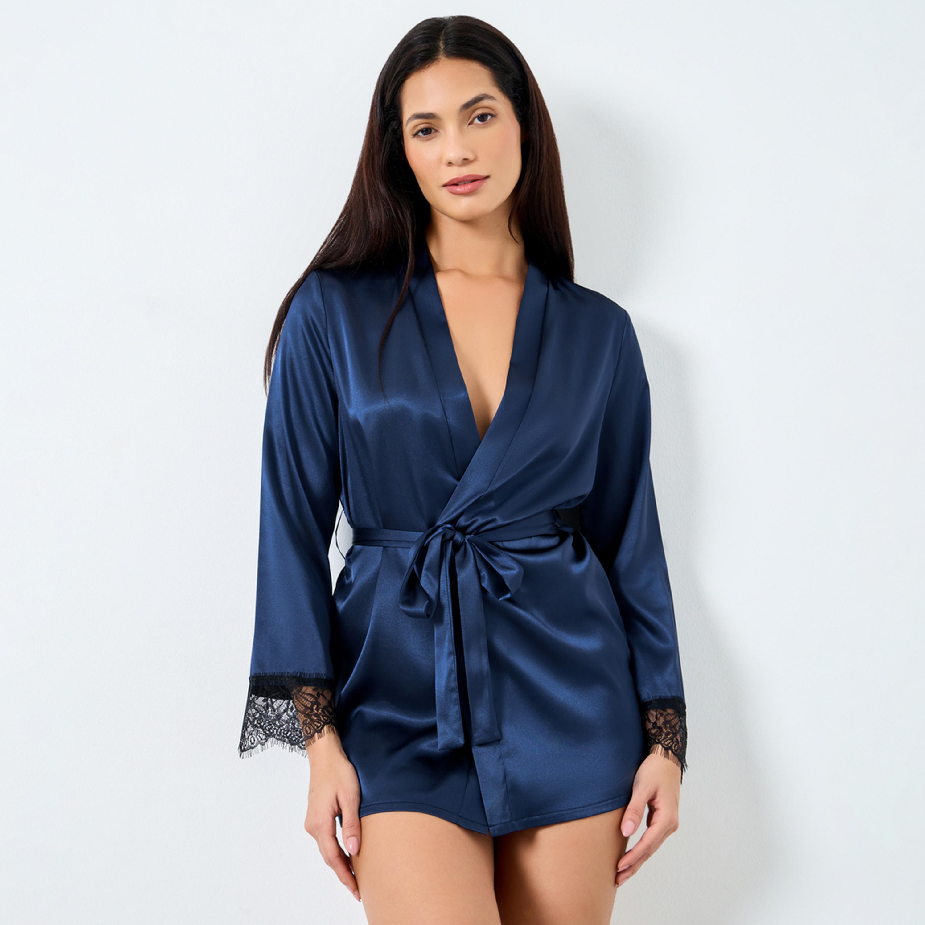 Take Two Satin Belted Robe with Lace Insert-women-clothing-nightwear-robes-image-1