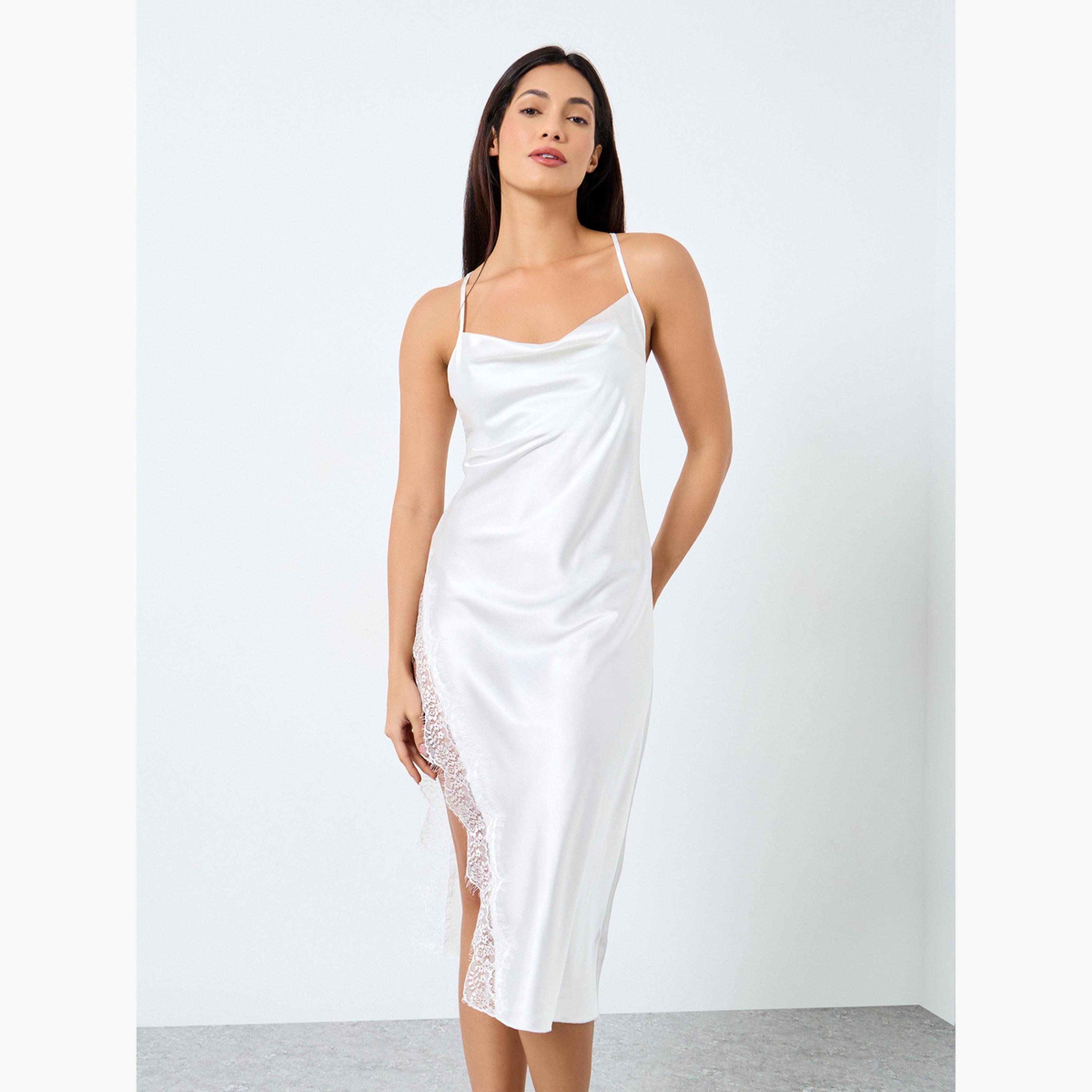 Take Two White Side Lace Insert Slip Dress-women-clothing-lingerie-babydollsandbodysuits-image-2