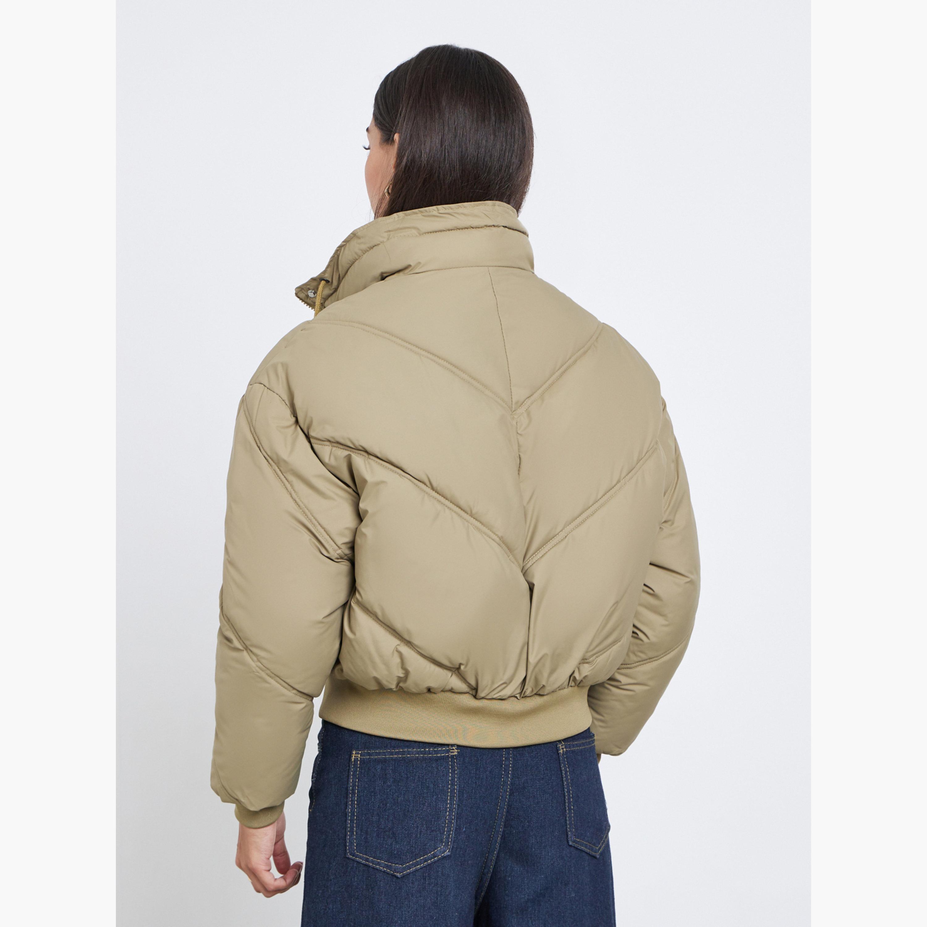 Styli Solid High Neck Long Sleeves Women's Zip Through Padded Jacket-women-winterwear-coatsandjackets-jackets-image-6