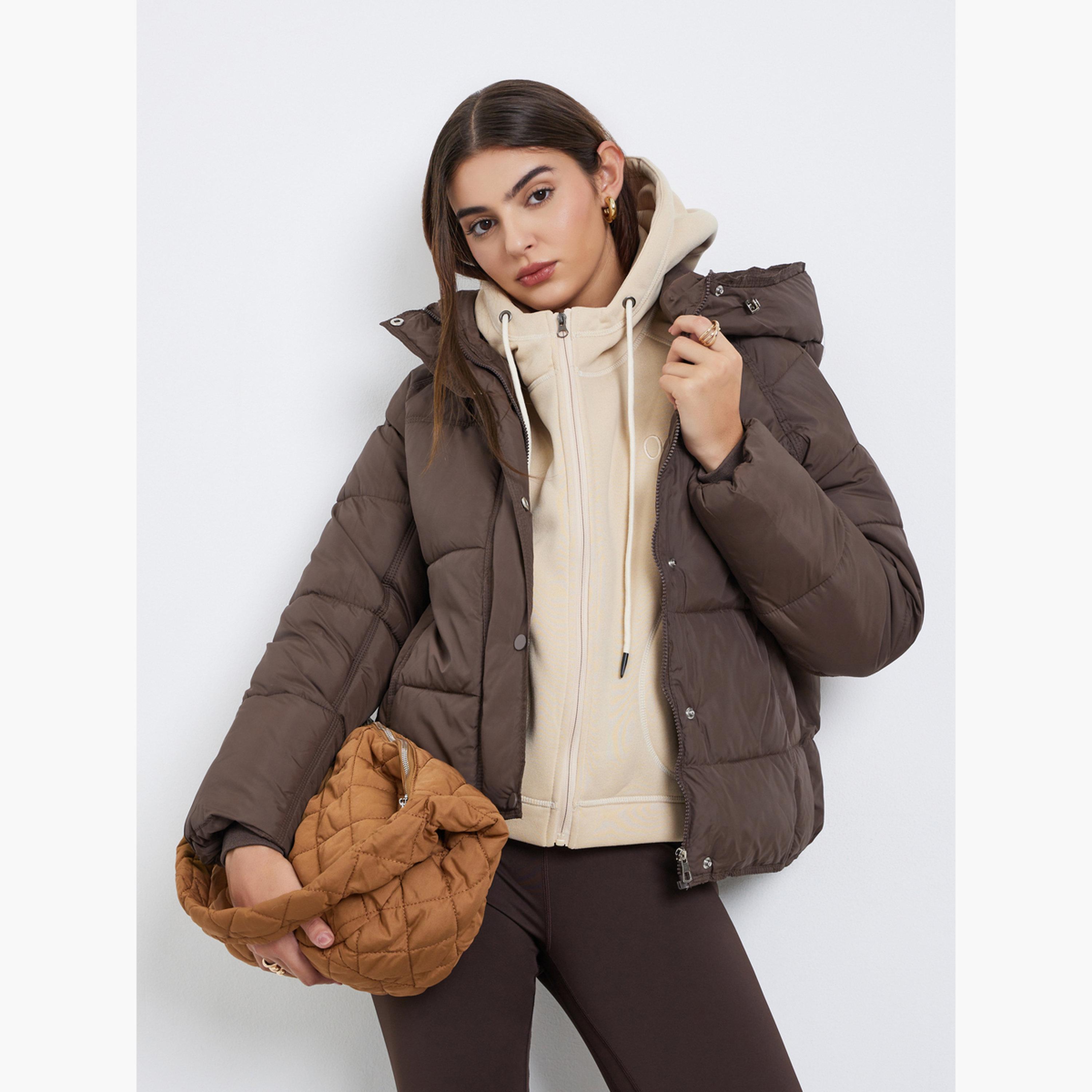 ستايلي - معطف بني مبطن بغطاء للرأس وقصّة عادية للنساء -women-winterwear-coatsandjackets-jackets-image-1