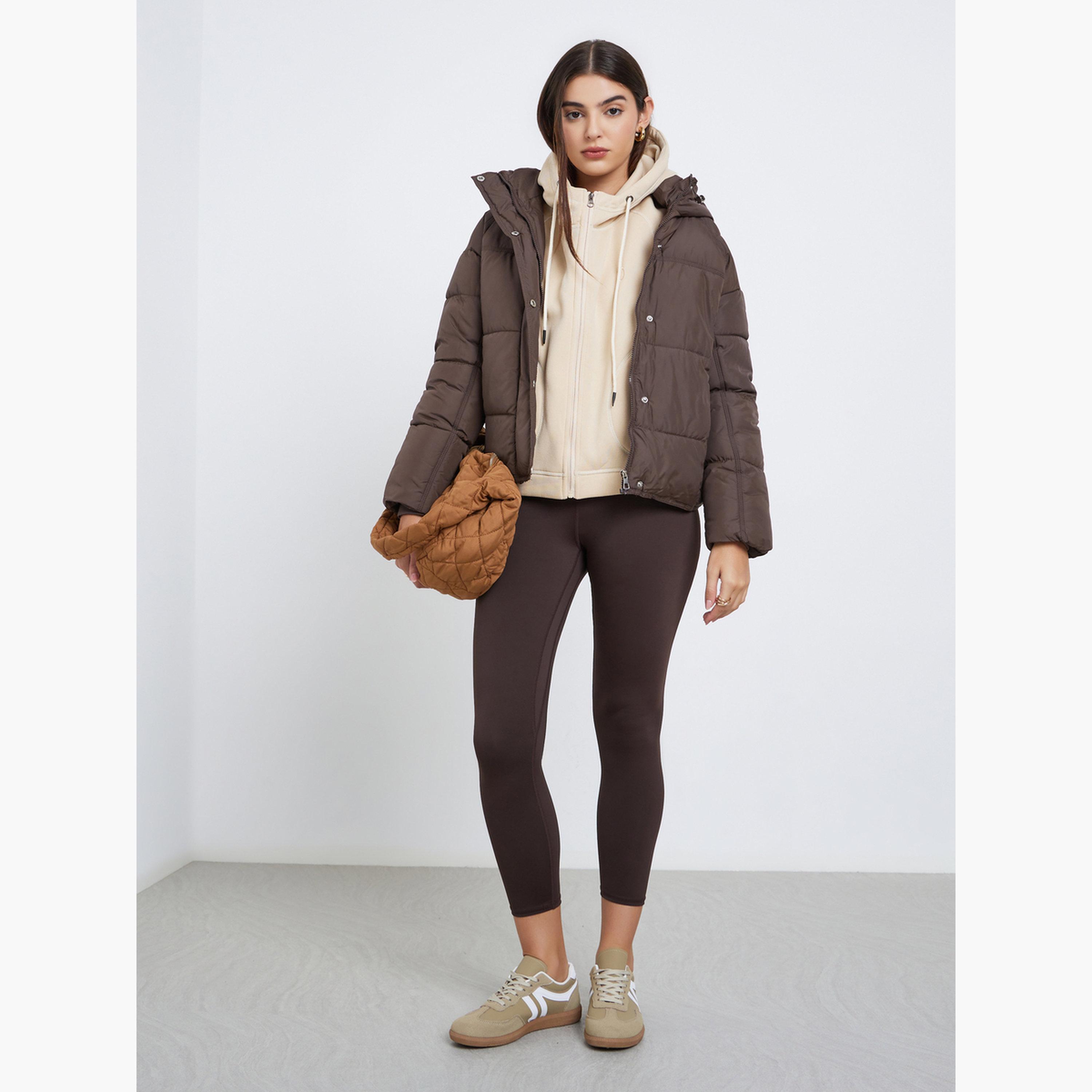 ستايلي - معطف بني مبطن بغطاء للرأس وقصّة عادية للنساء -women-winterwear-coatsandjackets-jackets-image-2