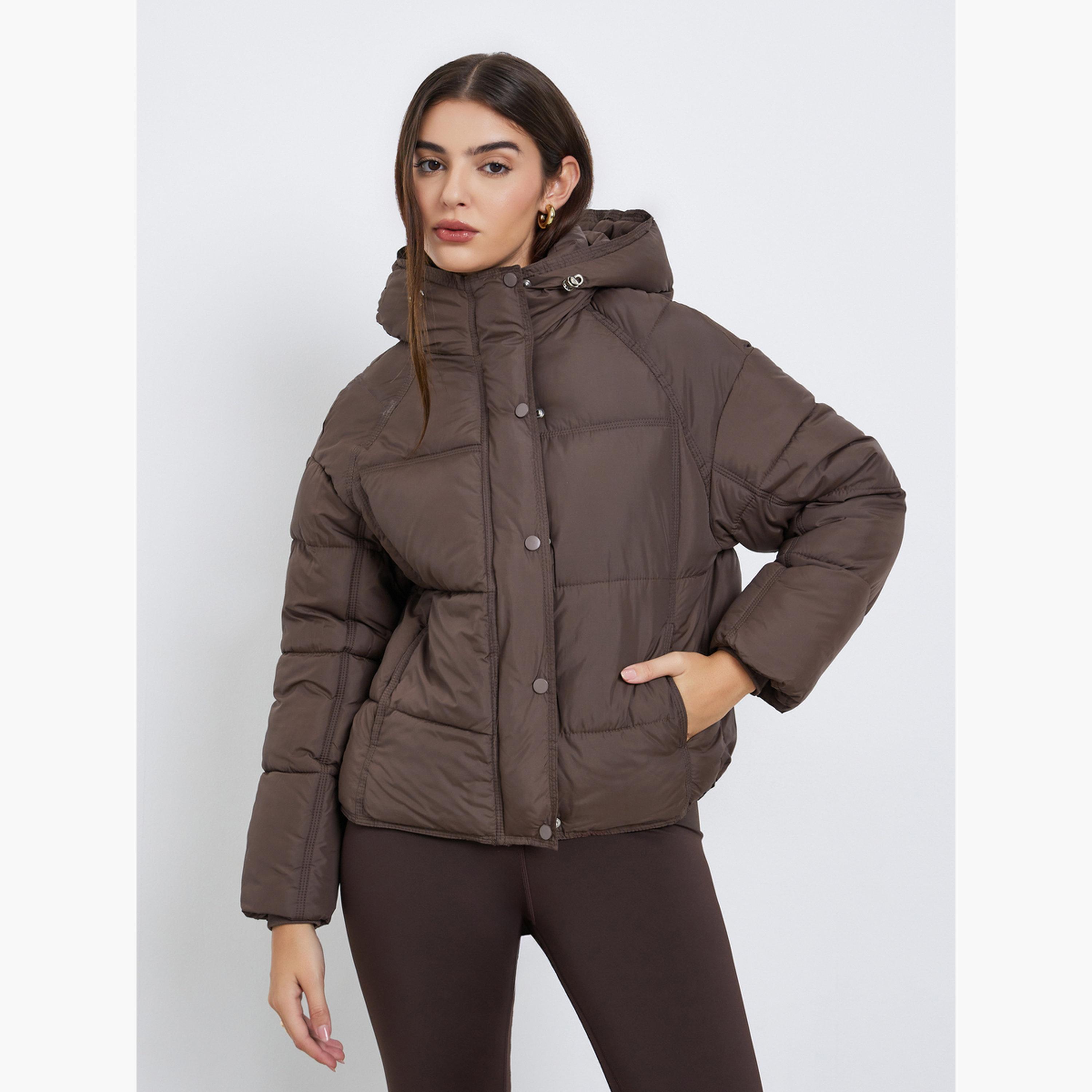 ستايلي - معطف بني مبطن بغطاء للرأس وقصّة عادية للنساء -women-winterwear-coatsandjackets-jackets-image-3