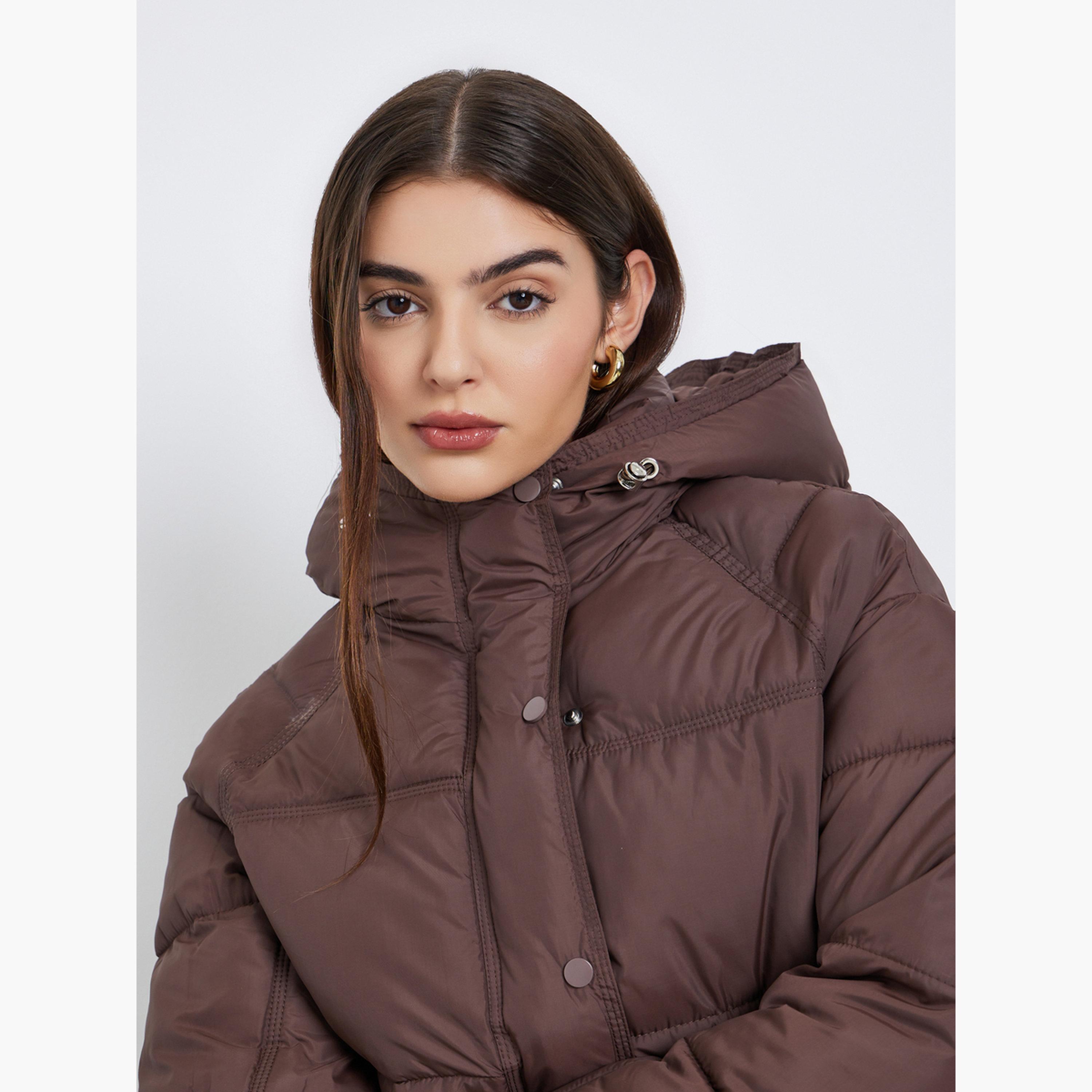 ستايلي - معطف بني مبطن بغطاء للرأس وقصّة عادية للنساء -women-winterwear-coatsandjackets-jackets-image-4